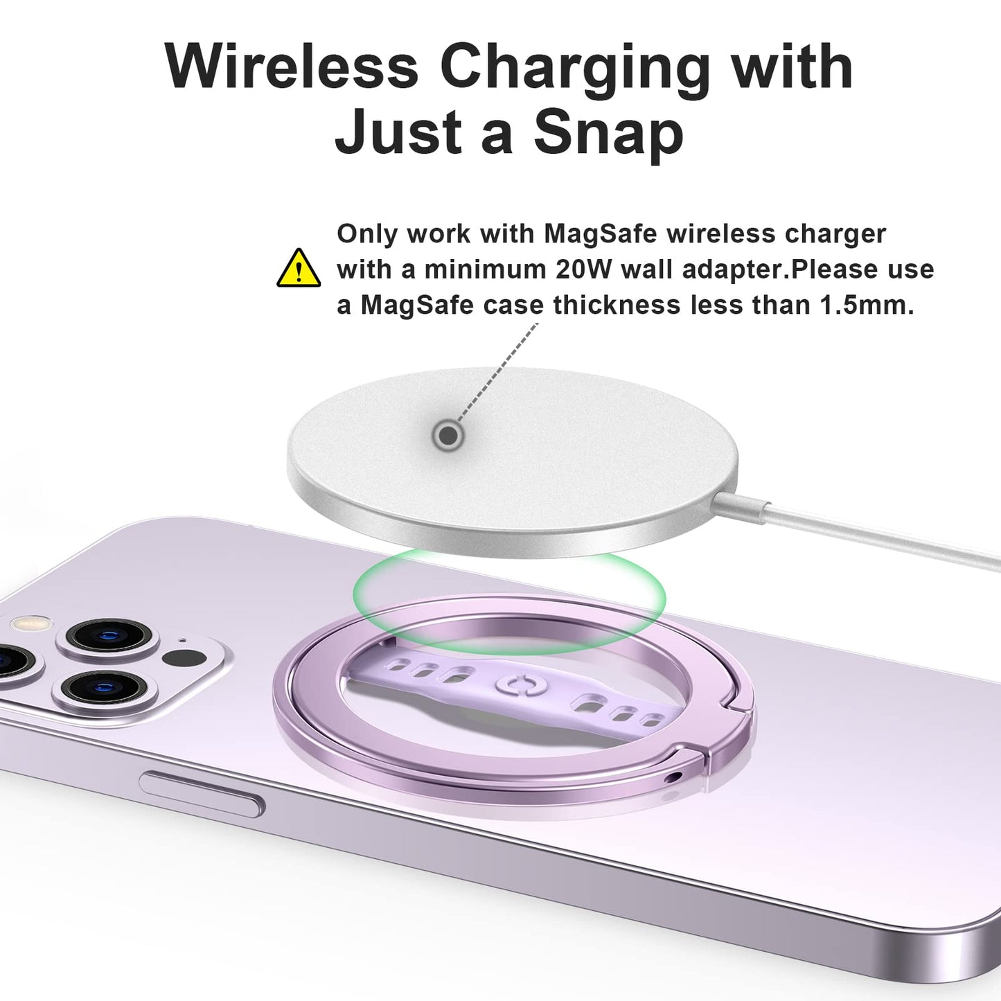 EWA The New MagOne (Upgrade) Compatible with MagSafe Phone Grip Stand with Silicone Finger Strap, Removable Magnetic Ring Holder Kickstand Loop, Only for iPhone 15, 14, 13 Pro/Max/Plus