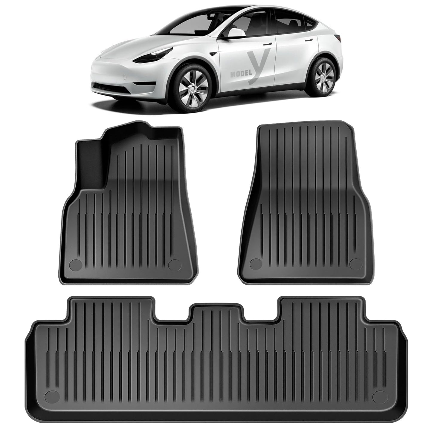 Maysoo Floor Mats For Tesla Model Y 2020-2023 5 Seats For All Weather TPE Cargo Liner Accessories (1st & 2nd Row)