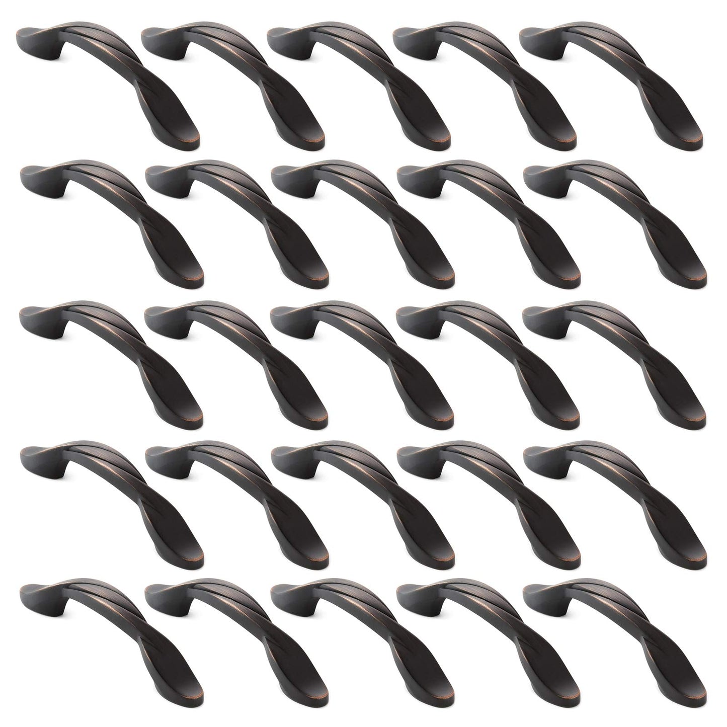 CAULDHAM 25 Pack Solid Braided Kitchen Cabinet Pulls Handles (3" Hole Centers) - Drawer/Door Hardware - Style M260 - Oil Rubbed Bronze