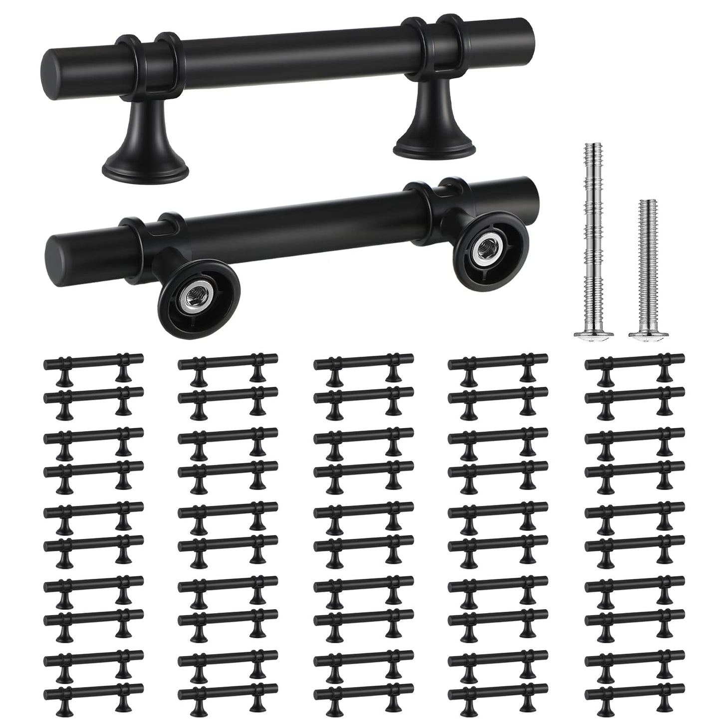 50 Pieces 5 Inch Cabinet Pulls Matte Black Kitchen Cabinet Handles Cabinet Pull with Screws Stainless Steel Cabinet Hardware for Kitchen Cupboard Cabinets Dresser Drawers, 3 Inch Hole Center