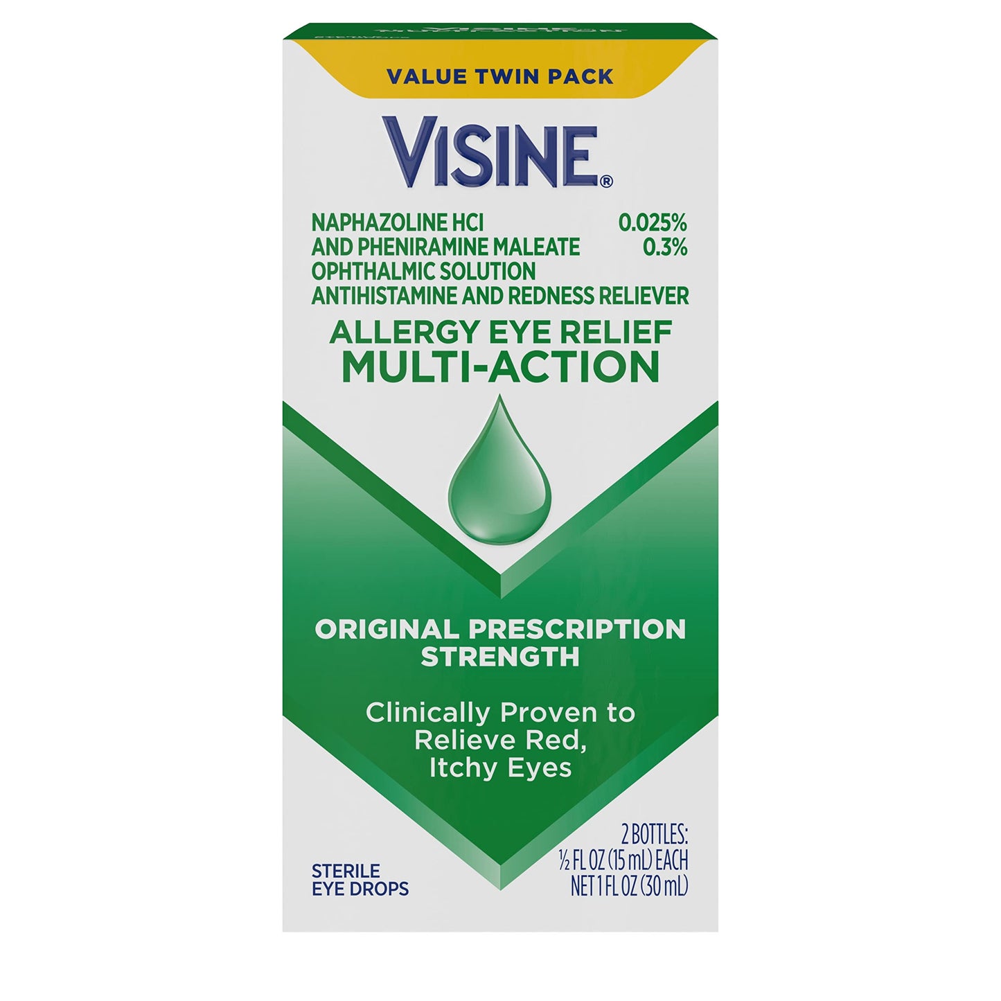 Visine Allergy Eye Relief Multi-Action Antihistamine & Redness Relief Eye Drops, 0.5 fl. oz (Pack of 2)