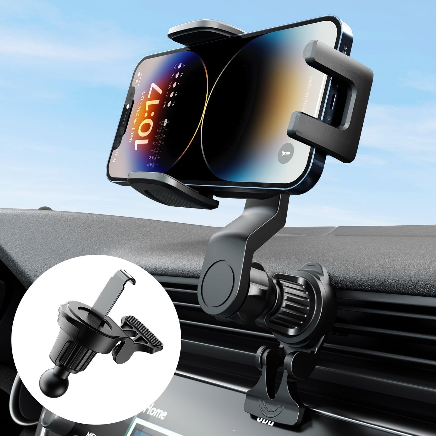 JOYTUTUS Phone Holder Car Vent Phone Mount, Never Blocking Air Vent with Extension Clip, 2 in 1 Car Phone Holder Mount for Car, Adjustable Cell Phone Holder Car, Fit iPhone Samsung All Smartphones