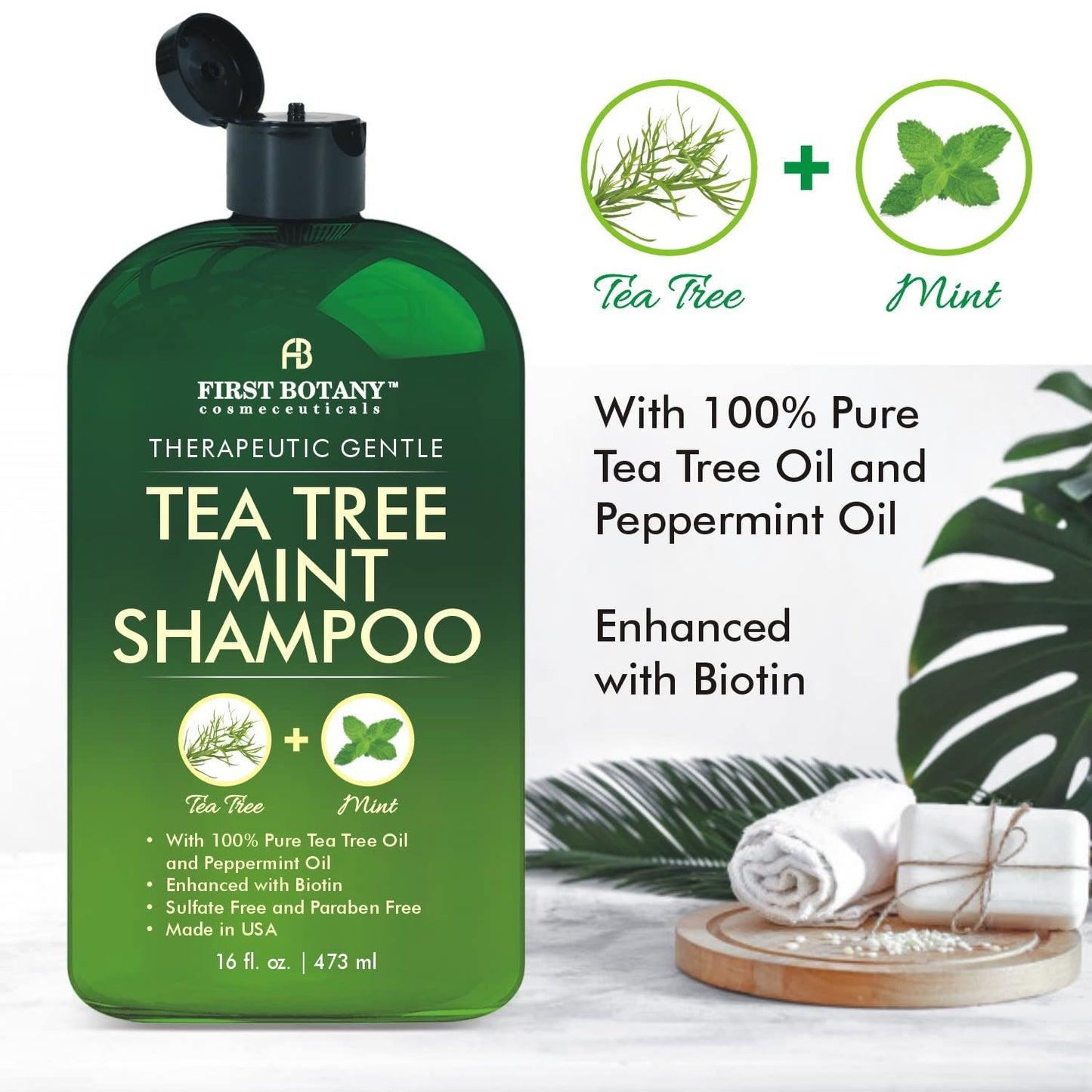 Tea Tree Mint Shampoo and Conditioner - contains Pure Tea Tree Oil & Peppermint Oil - Promotes Hair Growth, Fights Hair Loss & Dandruff, Lice & Itchy Scalp - Men & Women Sulfate Free -16 oz x 2