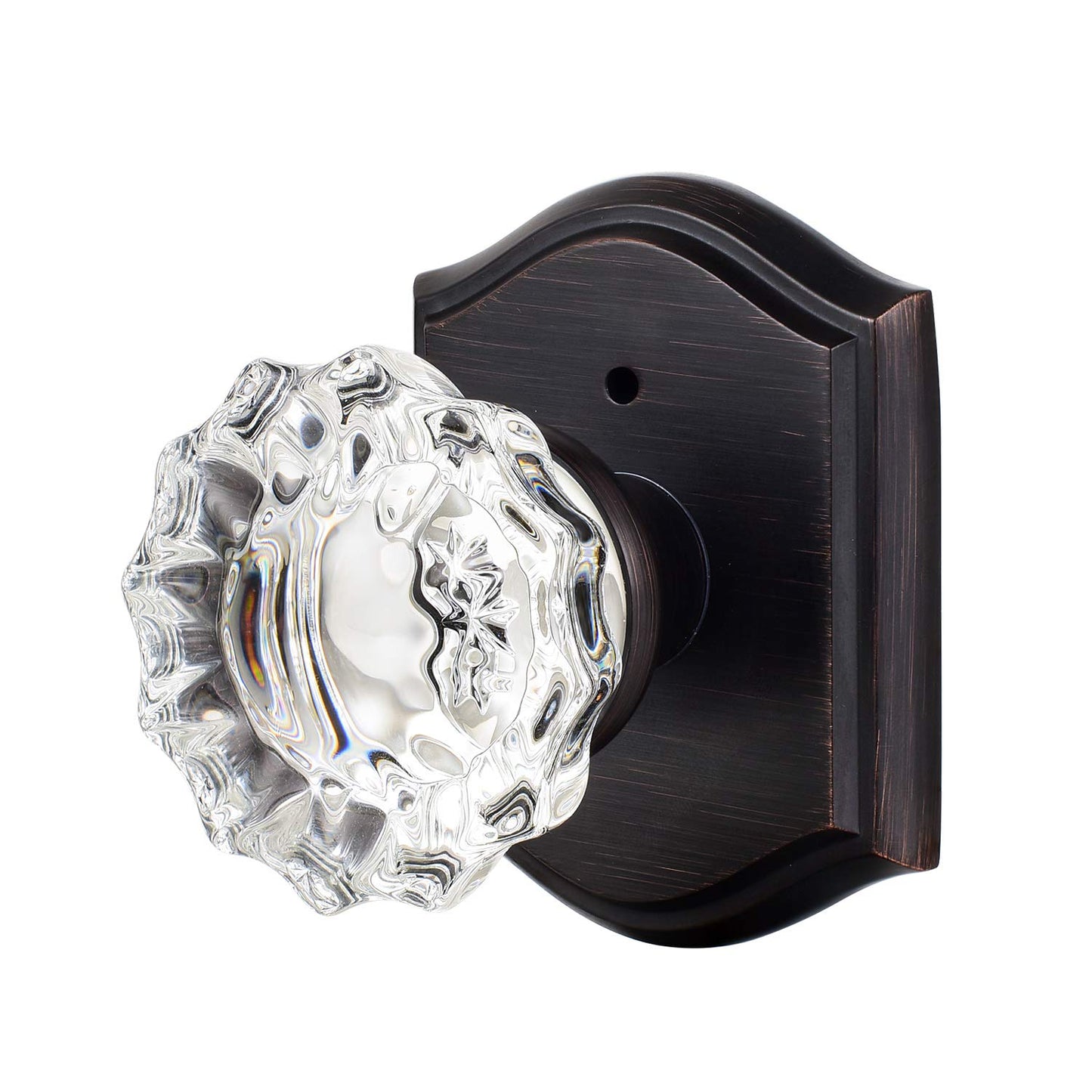 CLCTK Crystal Glass Door Knobs Interior with Lock, Vintage Privacy Door Knob for Bedroom Bathroom, Oil Rubbed Bronze