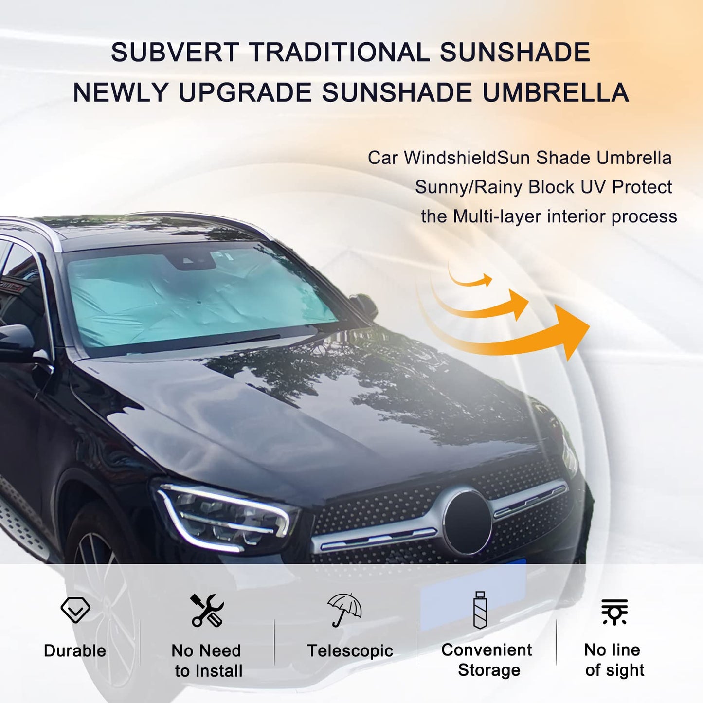 Ajxn Car Windshield Sun Shade Umbrella,UV Protection,Car Windshield Sun Shade Umbrella to Keep Your Vehicle Cool,Car Accessories Foldable Sun Shield Shade (Large (55"x 31"))