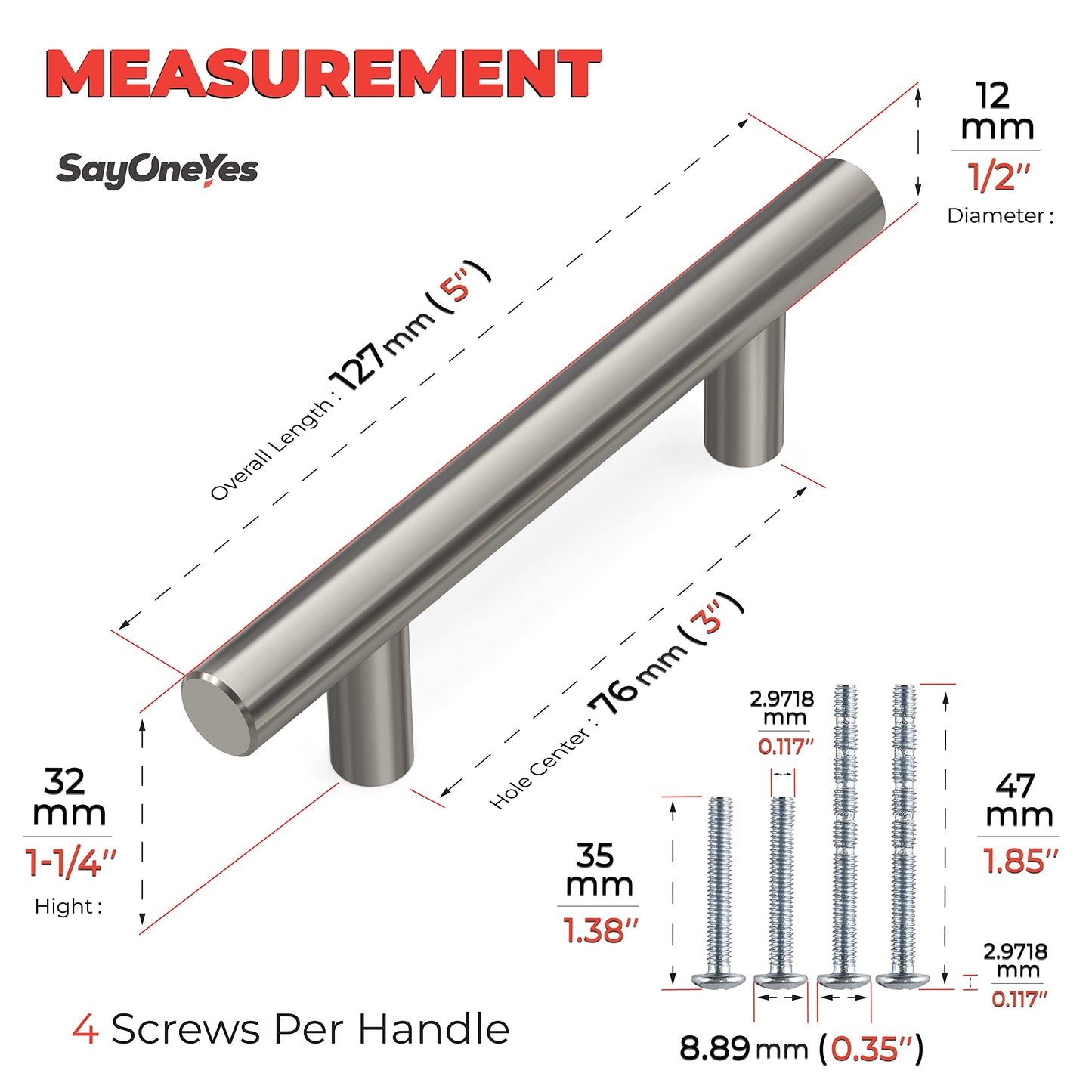 SAYONEYES 10 Pack 5 Inch Brushed Nickel Cabinet Pulls - Premium Quality Stainless Steel Kitchen Cabinet Handles - Pull Handles for Cabinets and Drawers - Drawer Pulls 3 Inch Hole Center