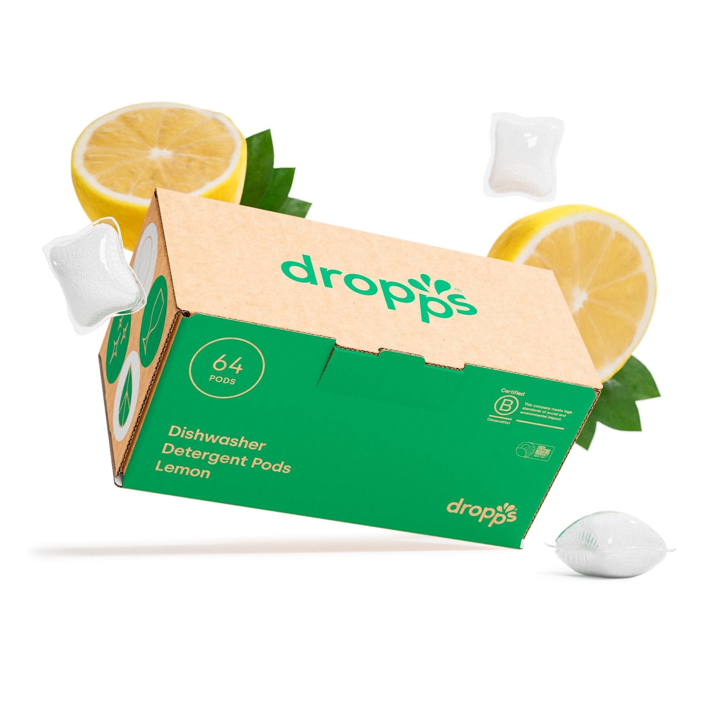 Dropps Dishwasher Detergent | Lemon, 64 Pods | Deep Cleans for Sparkling, Shiny Dishes| Low-Waste Packaging | No Rinse Aid or Pre-Wash Needed | Powered by Natural Mineral-Based Ingredients