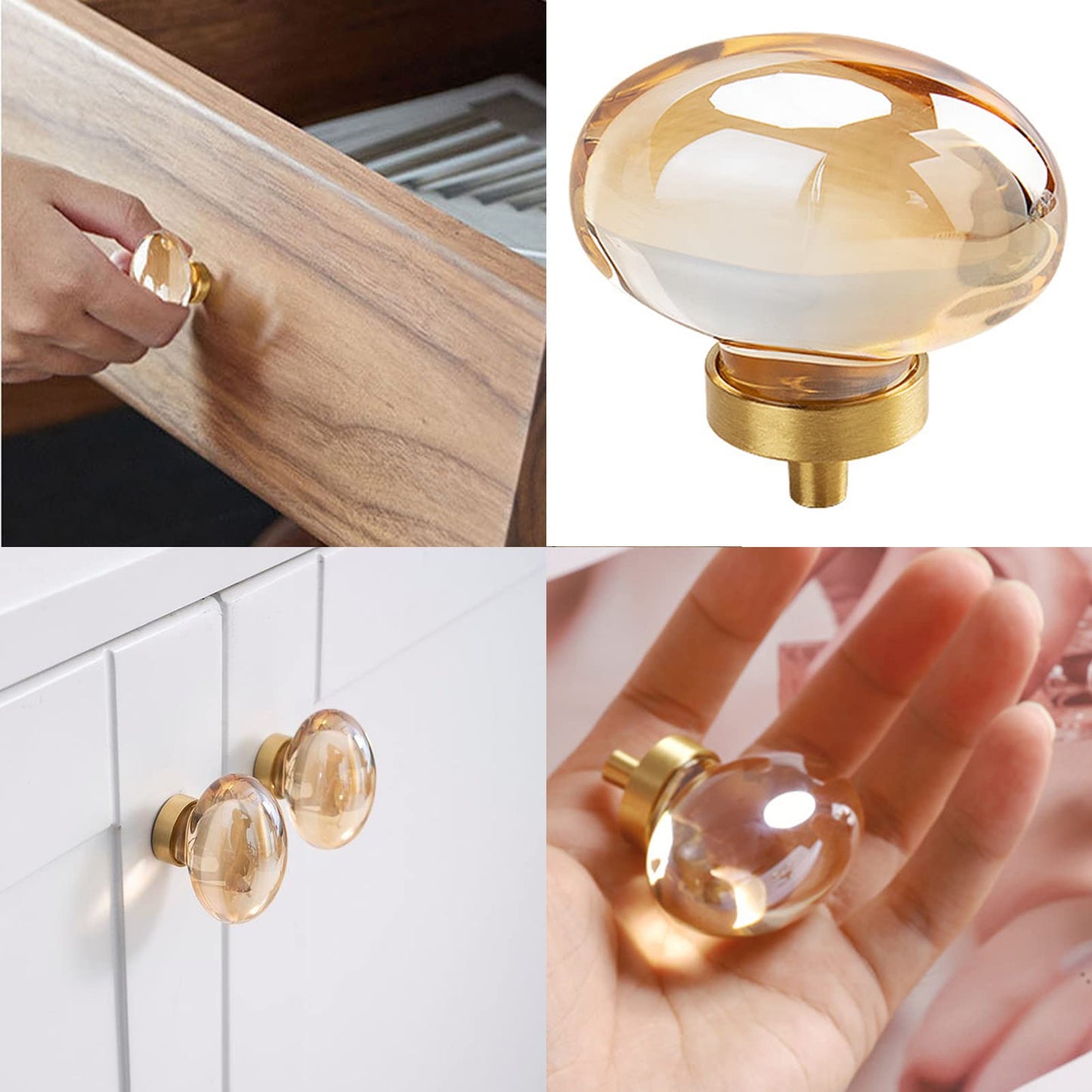 CLCTK 8 Pack Champagne Crystal Cabinet Knobs, Gold Cabinet Knobs Glass Knobs for Dresser Drawers Brass Furniture Hardware Pulls (Oval)