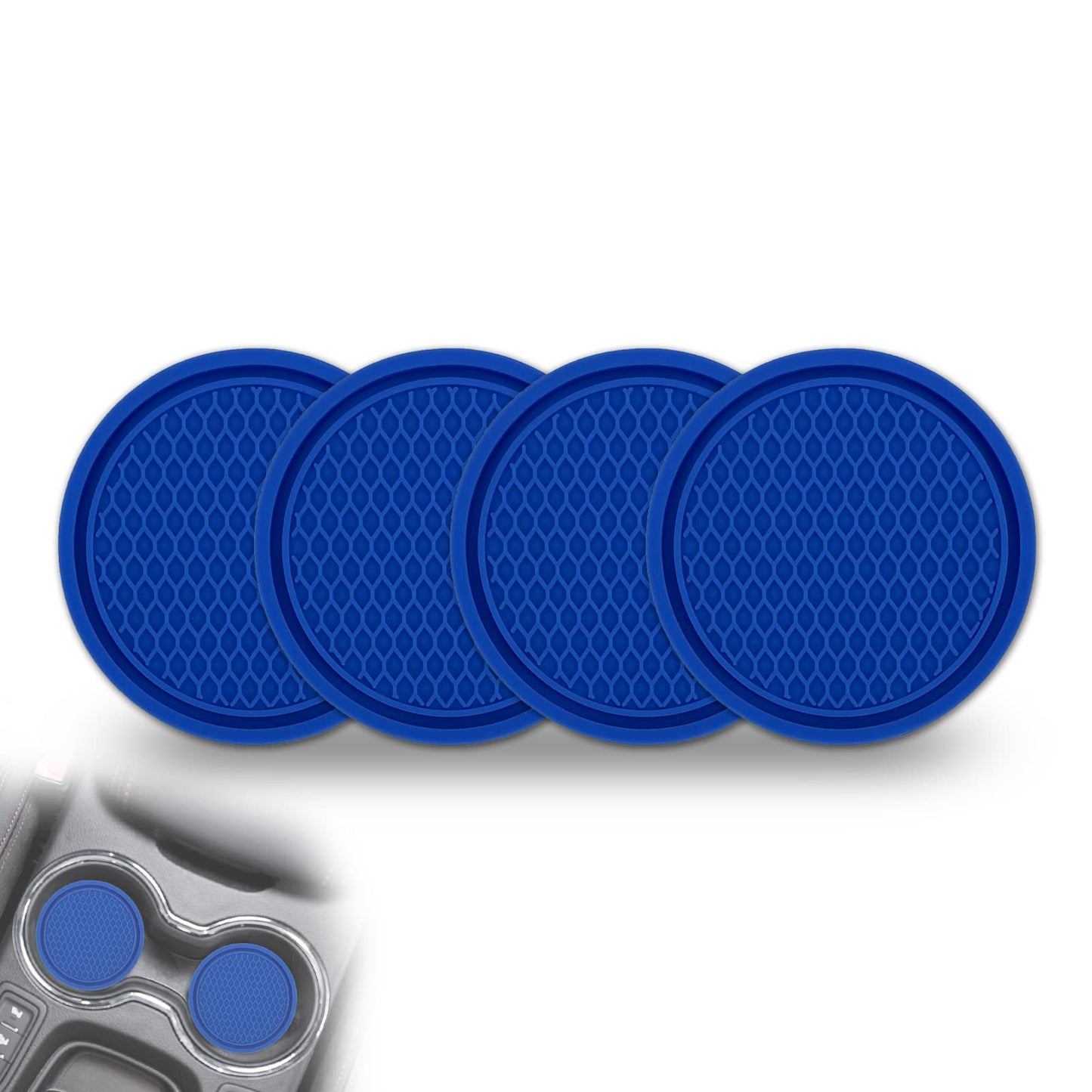 Msyuusr 4PCS Car Cup Holder Coaster, Silicone Honeycomb Auto Anti Slip Insert Coaster, Universal Car Accessories for Most Car Interior (Blue)