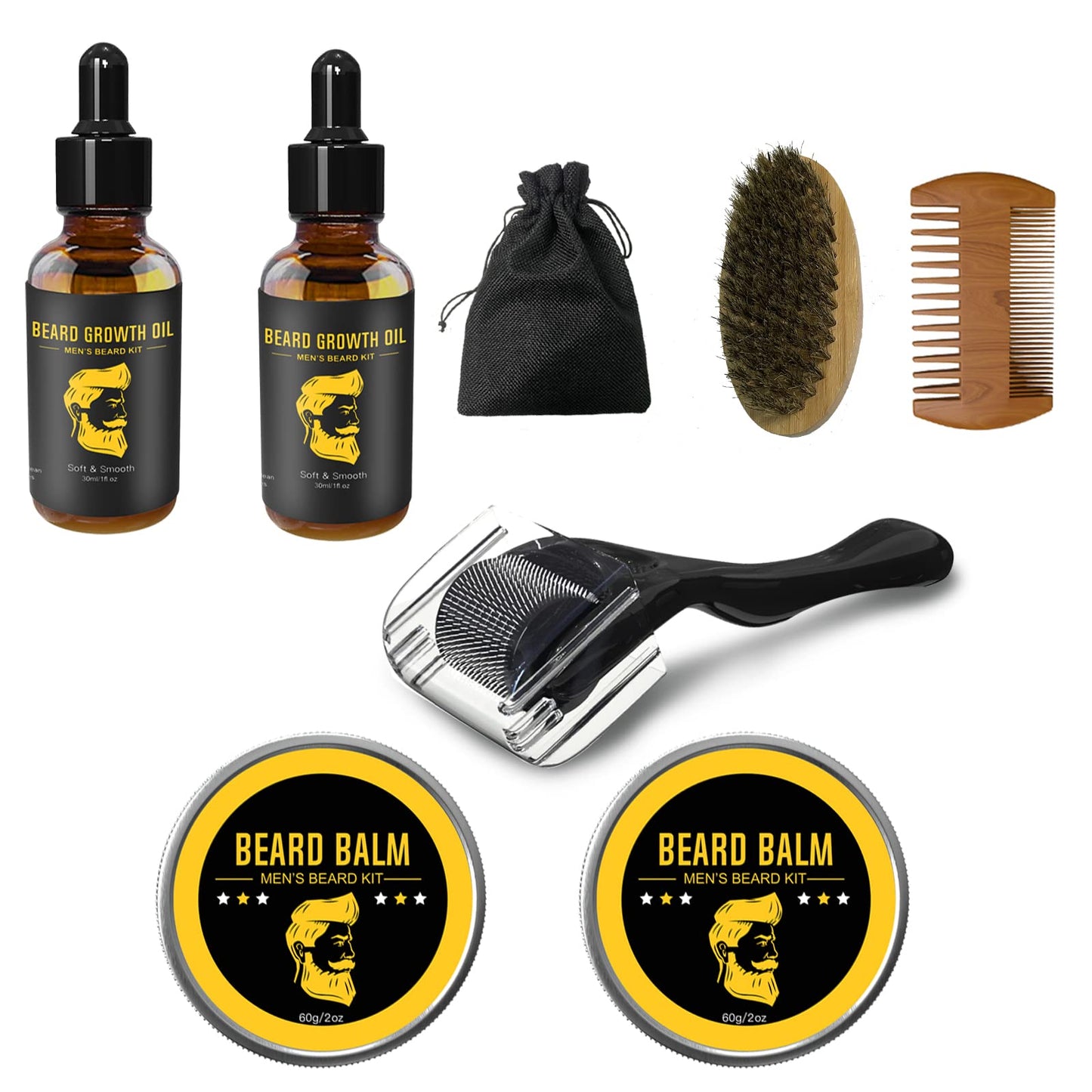 Yanzisno1 Beard Growth Kit for Mens Grooming & Care W/2 Beard Balm, 2 Beard Oil for Men, Beard Roller, Beard Supplies Boar Bristle Beard Brush, Comb, Beard Scissor, Storage Bag Gift for Him Dad