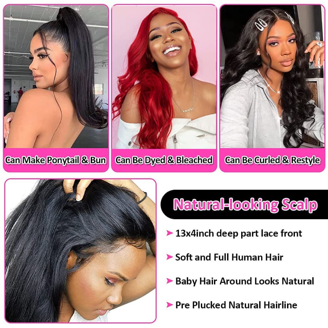 Lace Front Wigs Human Hair Straight 13x4 HD Transparent Lace Front Wig Human Hair Pre Plucked with Baby Hair 150% Density Brazilian Virgin Lace Frontal Wigs for Black Women Natural Color 18 Inch