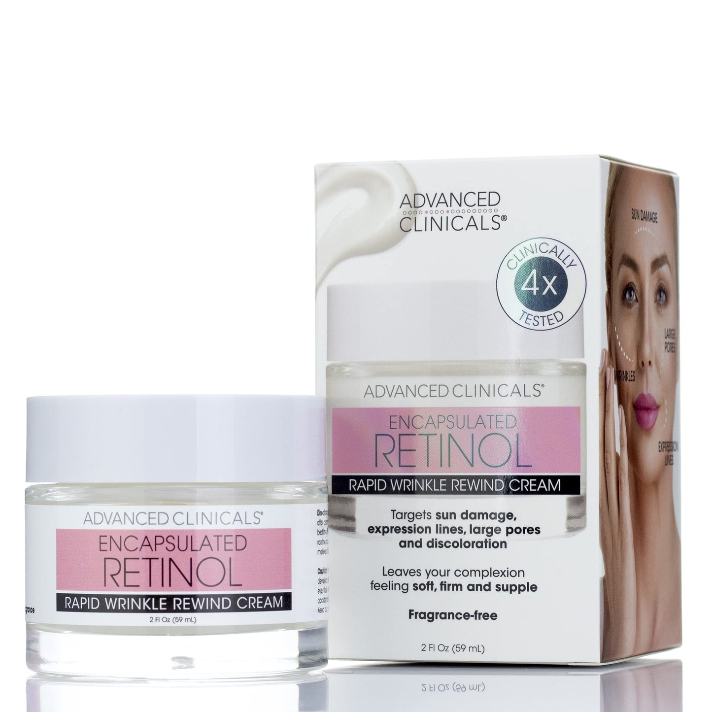 Advanced Clinicals Encapsulated Retinol Face Cream Moisturizer Facial Lotion Helps Diminish Wrinkles, Crepey Skin, & Age Spots, Fragrance Free Anti Aging Skin Care Retinol Lotion For Face, 2 Fl Oz