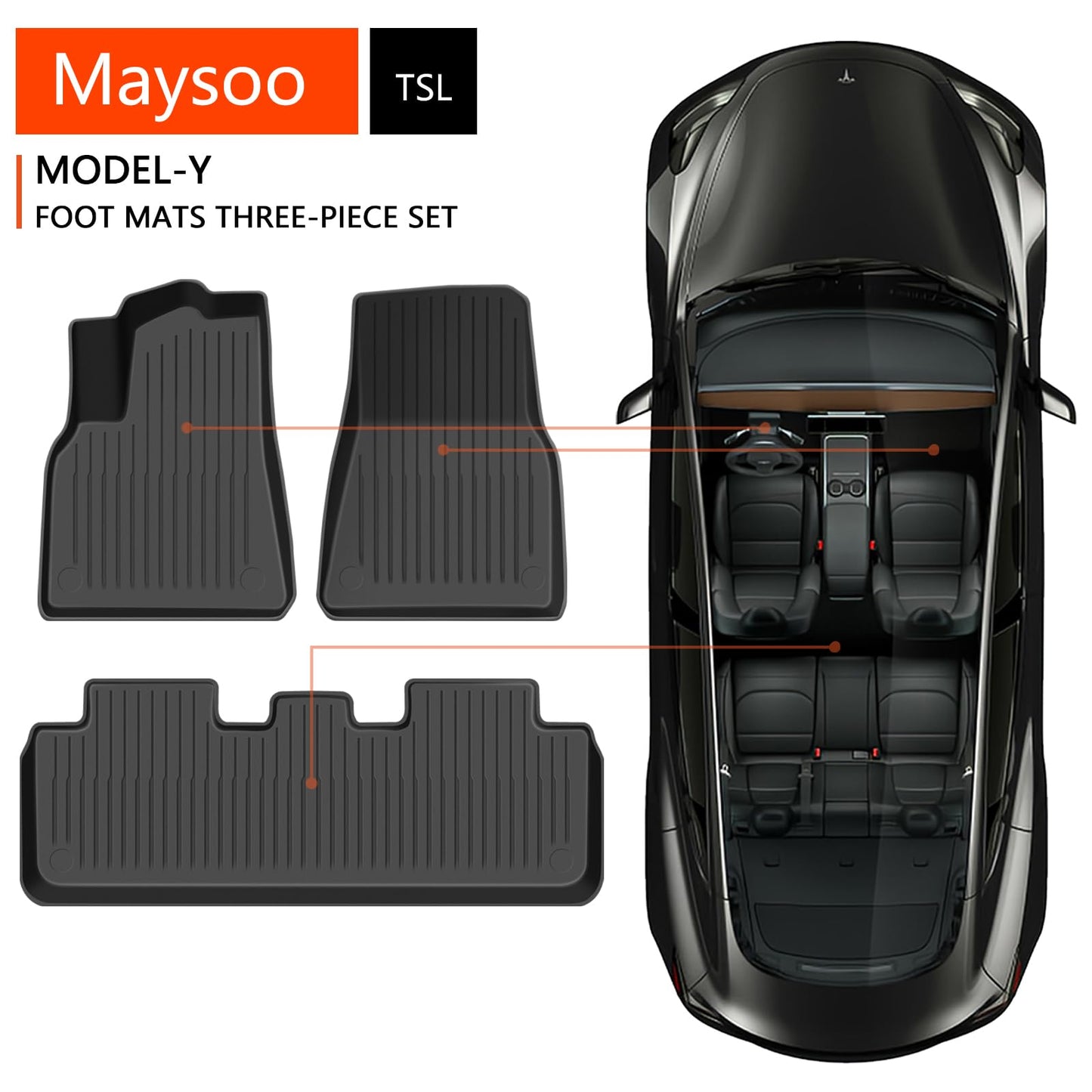 Maysoo Floor Mats For Tesla Model Y 2020-2023 5 Seats For All Weather TPE Cargo Liner Accessories (1st & 2nd Row)