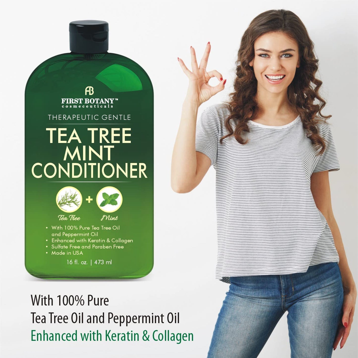 Tea Tree Mint Shampoo and Conditioner - contains Pure Tea Tree Oil & Peppermint Oil - Promotes Hair Growth, Fights Hair Loss & Dandruff, Lice & Itchy Scalp - Men & Women Sulfate Free -16 oz x 2