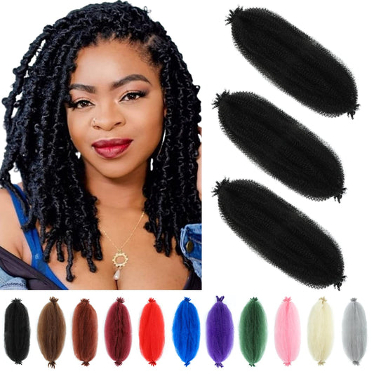 Springy Afro Twist Hair 12 Inch 3 Packs Black Color Pre Fluffed Marley Twist Braiding Hair (12 inch, 1B)