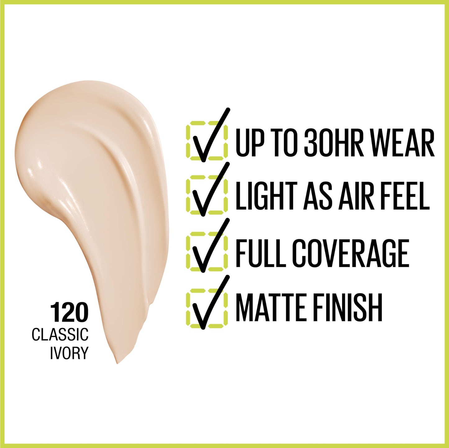 Maybelline Super Stay Full Coverage Liquid Foundation Active Wear Makeup, Up to 30Hr Wear, Transfer, Sweat & Water Resistant, Matte Finish, Classic Ivory, 1 Count