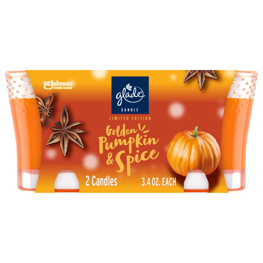 Glade Candle Jar, Air Freshener, Golden Pumpkin & Spice, 3.4 oz, 2 Count