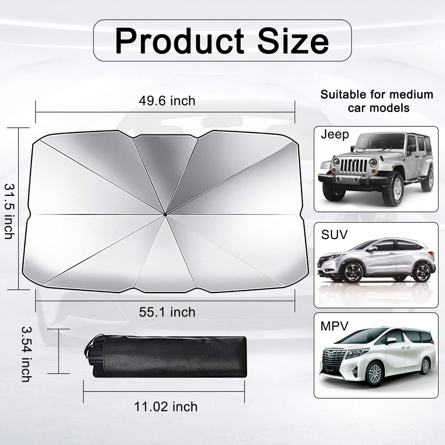 Ajxn Car Windshield Sun Shade Umbrella,UV Protection,Car Windshield Sun Shade Umbrella to Keep Your Vehicle Cool,Car Accessories Foldable Sun Shield Shade (Large (55"x 31"))