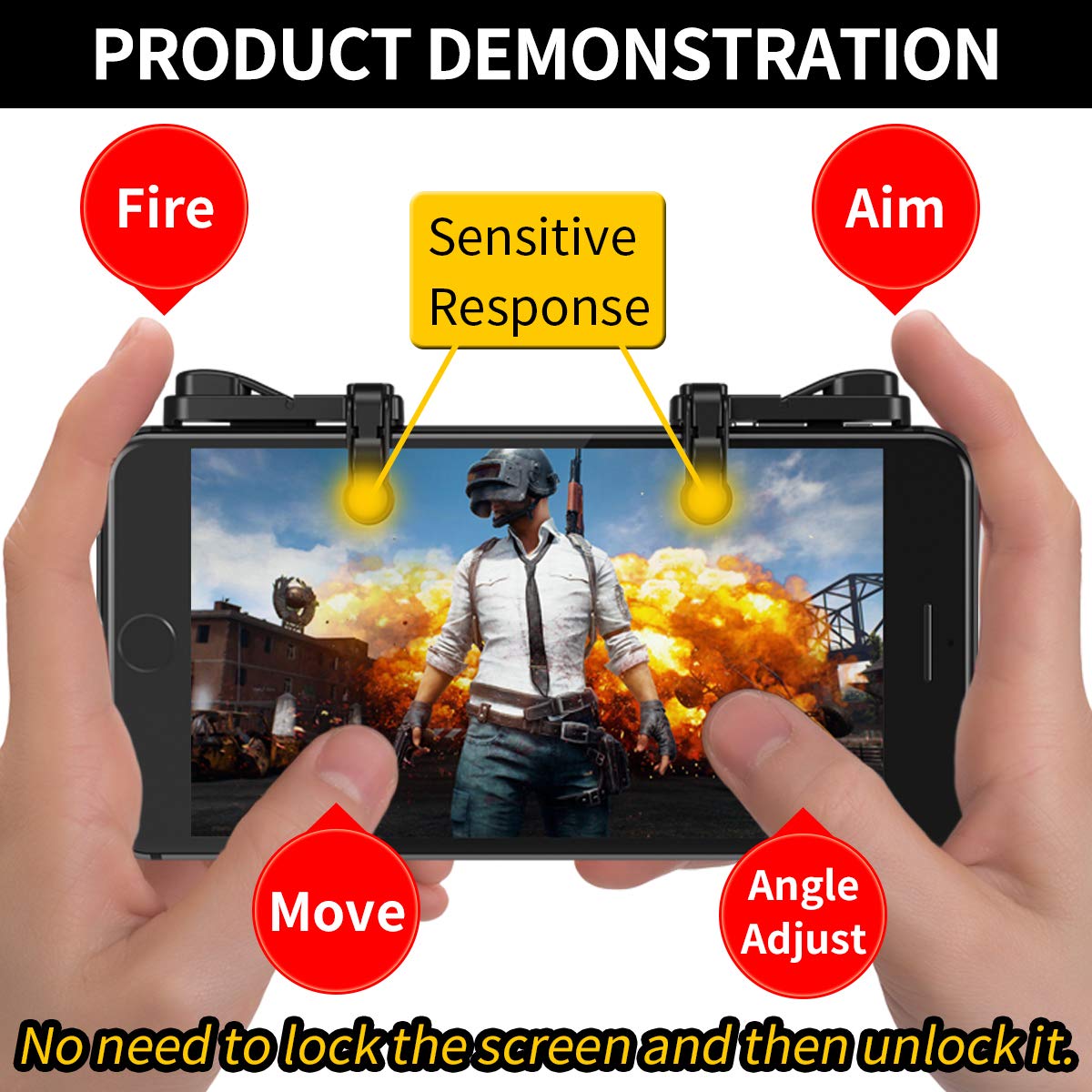 IFYOO Mobile Game Trigger, Mobile Gaming Controller Compatible with PUBGG/Fortnitee/Call of Duty Mobile, Z108 Aim & Fire Triggers for iPhone and Android Phone, 2 Pair with 2 pcs Finger Sleeves Red