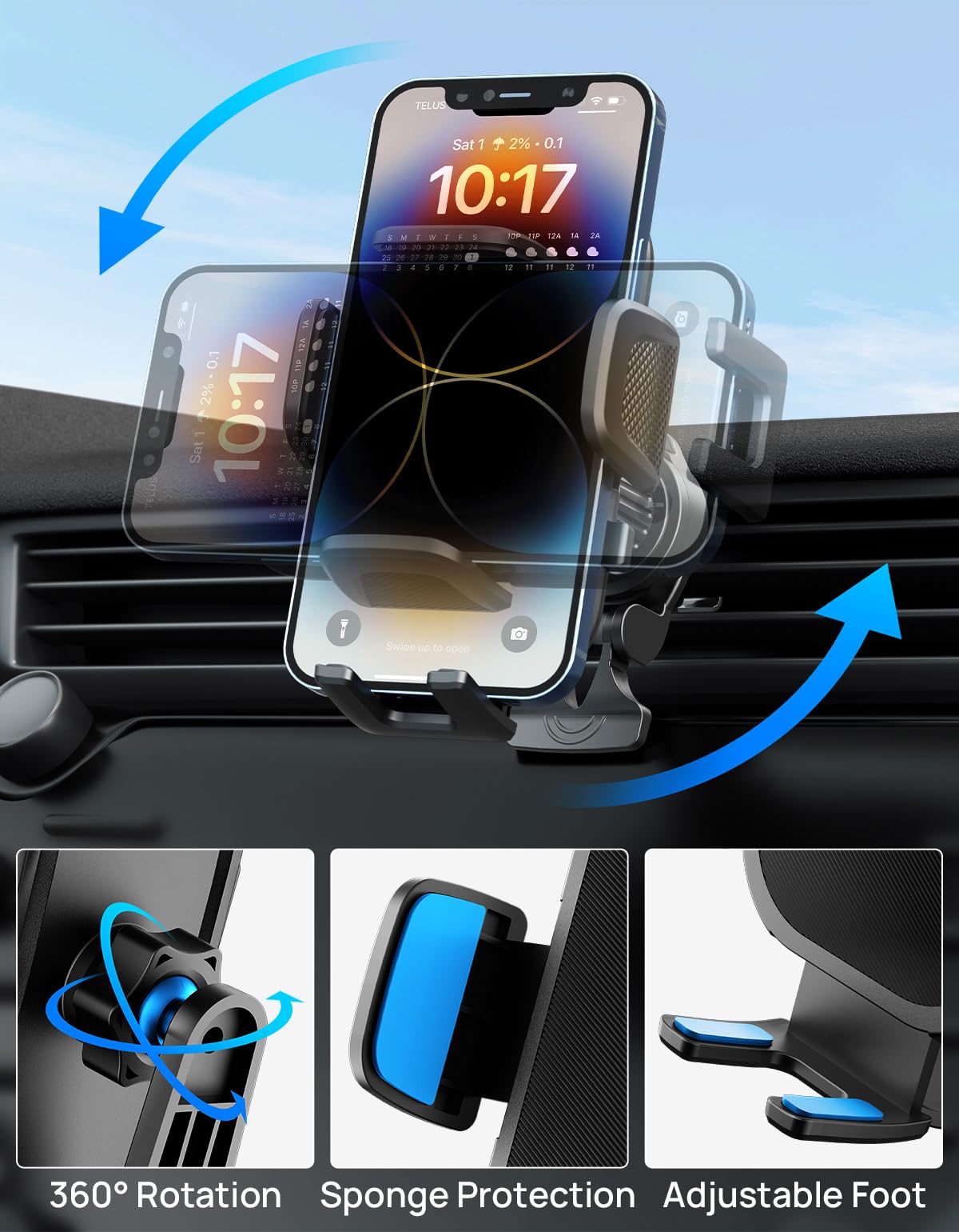 JOYTUTUS Phone Holder Car Vent Phone Mount, Never Blocking Air Vent with Extension Clip, 2 in 1 Car Phone Holder Mount for Car, Adjustable Cell Phone Holder Car, Fit iPhone Samsung All Smartphones