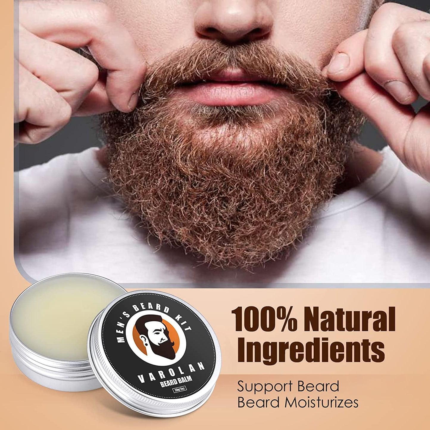 Varolan Beard Gift Kit - Beard Grooming Kit, Beard Oil (2Oz), Beard Balm,Beard Brush, Beard Comb, Beard E-book, Storage Bag, Mustache Men's Gifts Set for Boyfriend Husband Fathers Dad Him