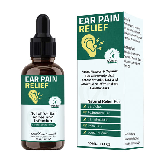 Ear Pain Relief, Relieves Ear Aches, Infections, Swimmer's Ear, Loosens Wax, Ear drops Liquid for adults, children & pet 100% Natural (30 ml) By Wonder Healing