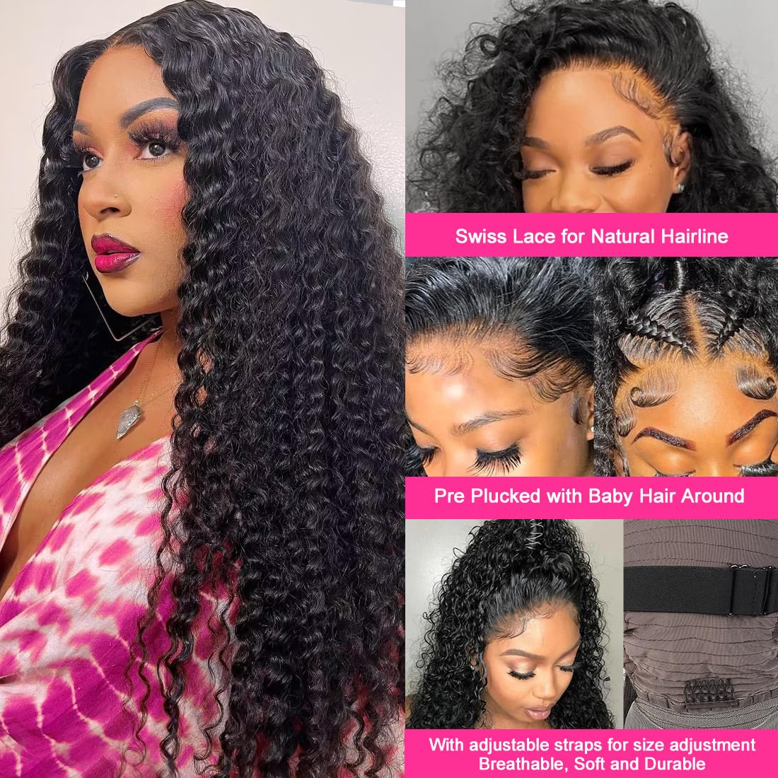 Lace Front Wigs Human Hair: 13x6 Deep Wave Lace Front Wigs Human Hair Glueless Wigs for Women 12A 180% Density HD Transparent 28 Inch Deep Curly Lace Frontal Wig Human Hair Pre Plucked with Baby Hair