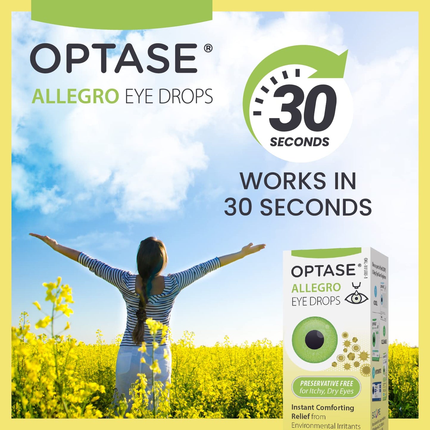 OPTASE Allegro Eye Drops for Dry Eyes - Lubricating Eye Drops for Dry Eyes - Eye Drops for Red Eyes and Seasonal Irritants - Symptom Relief Eye Drops for Contacts and Itchy Eyes - .33 oz, 300 Drops