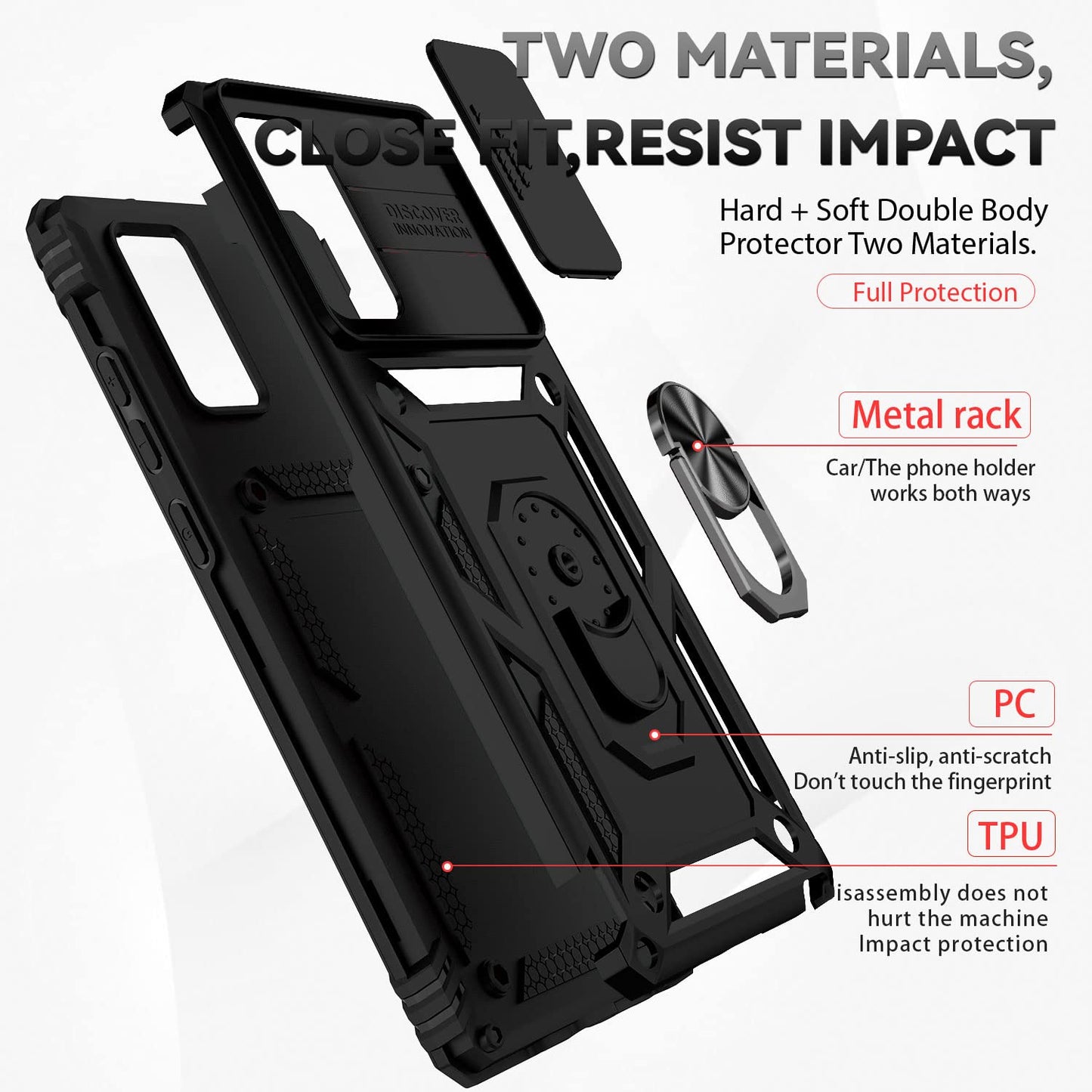 IYTRRYH for Samsung Galaxy Note 20 Case with Tempered Glass Screen Protector with Magnetic Car Kickstand Ring &Camera Cover Shockproof Military Grade Drop Heavy Duty Protection Men Galaxy Note20 Black