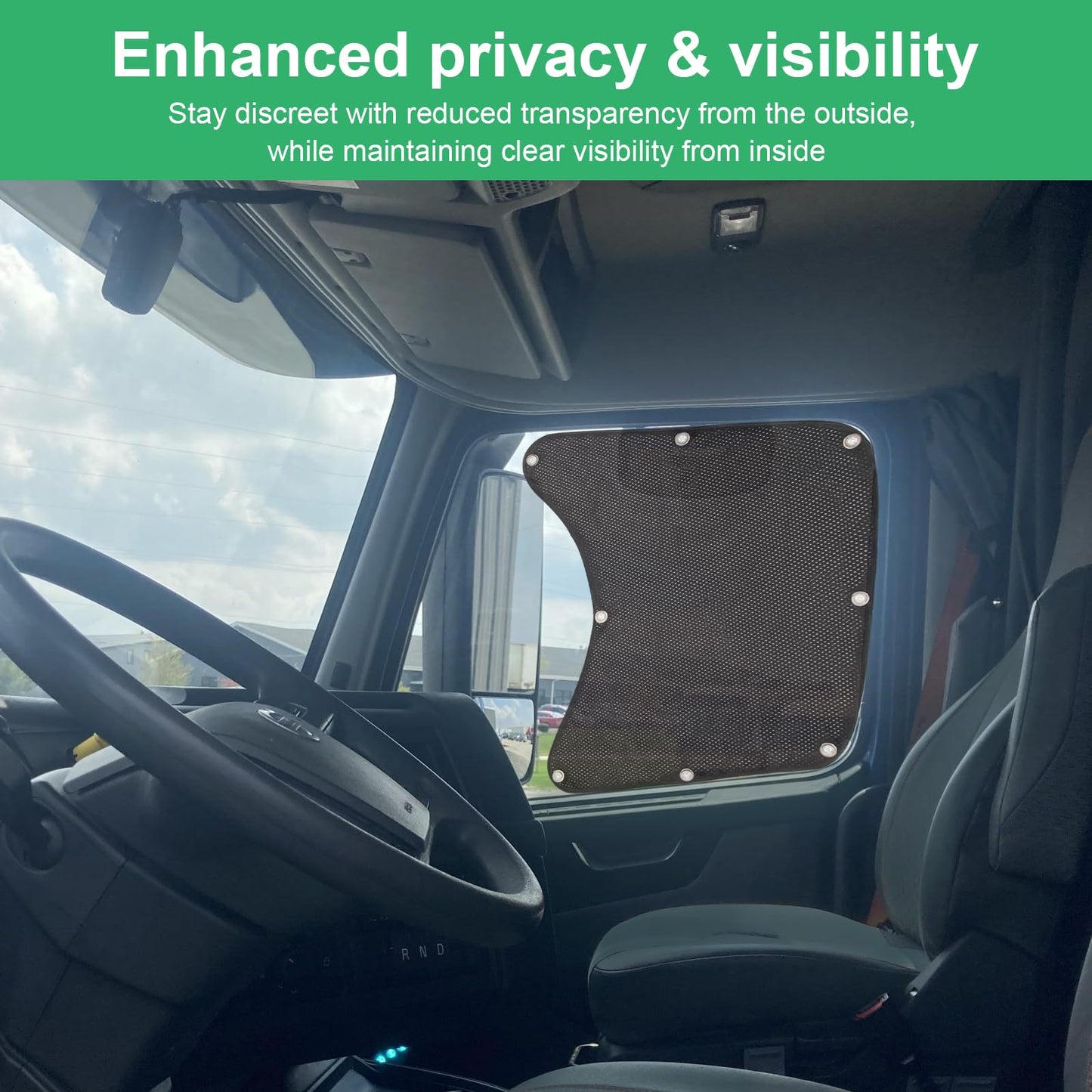 Side Window Sun Shade for Semi-Truck - Custom Fit for Freightliner Volvo VNL International Trucks - RV Semi Truck Accessories, Interior UV Protection, Easy Install - Keep Your Rig Cool & Comfortable