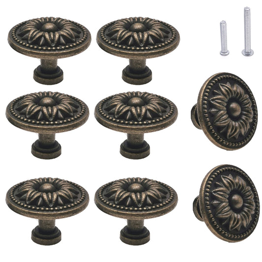 M MIMHOOY Vintage Flower Shape Cabinet Drawer Knobs, Antique Bronze Dresser Drawer Handles 8 Pcs, Flower Shape