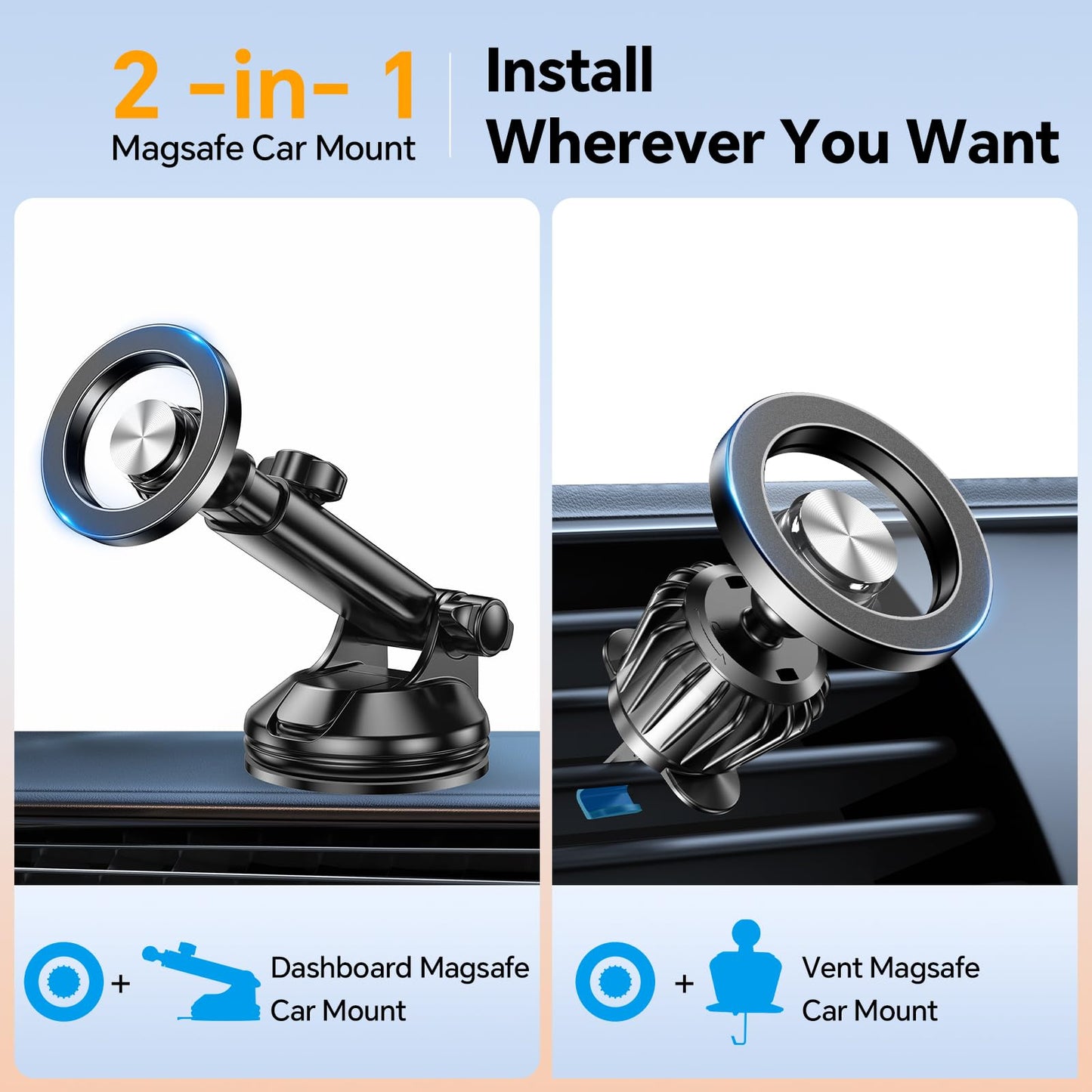 for iPhone MagSafe Car Mount【 Windshield + Vent + Dash 】Window Magnetic Phone Holder Car Magsafe Accessories【20 Magnets+ Suction Cup】for iPhone 15,14,13,12,Pro,Max/Plus/Mini MagSafe Phone mount Case