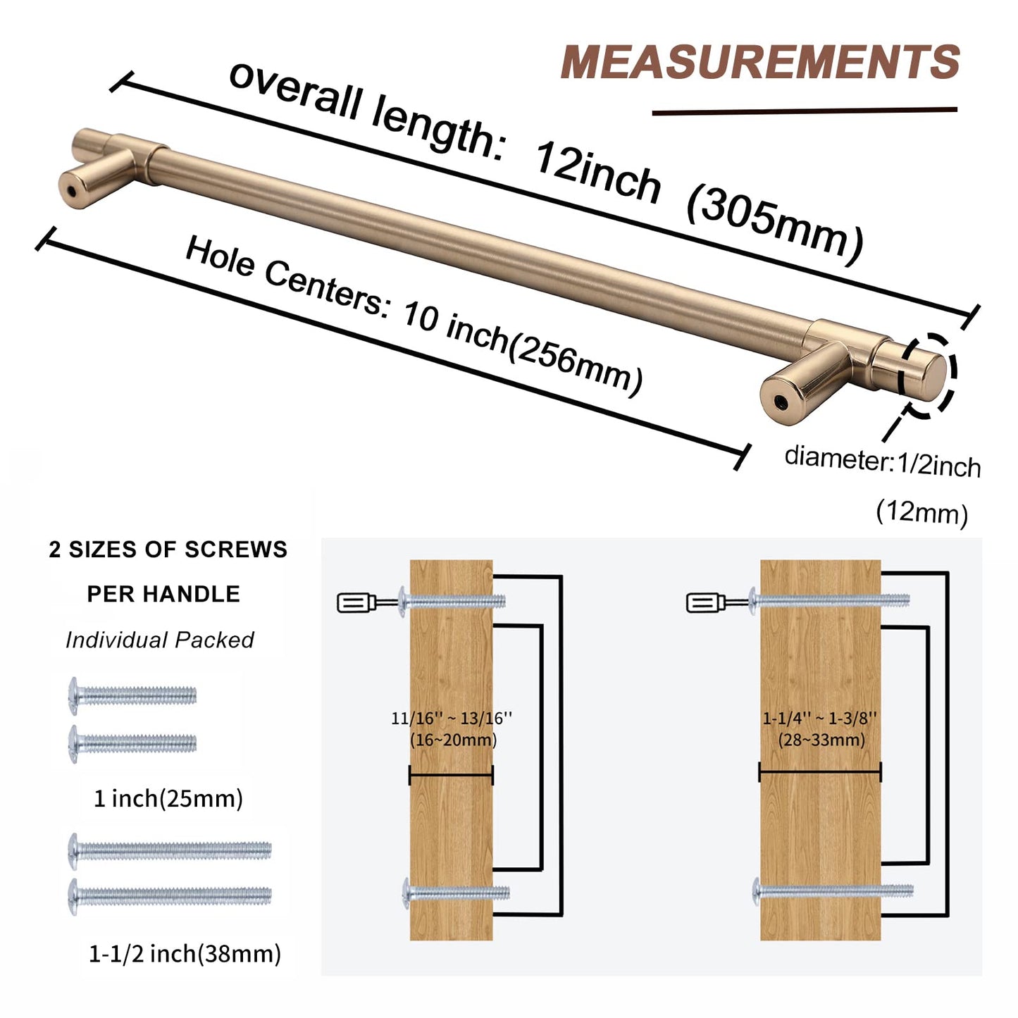 Newlaking 6 Pack Champagne Bronze Cabinet Pulls 10 Inch (256mm) Hole Center, Brushed Brass Drawer Pulls Champagne Bronze Kitchen Cabinet Handles Cabinet Hardware for Dresser Drawers