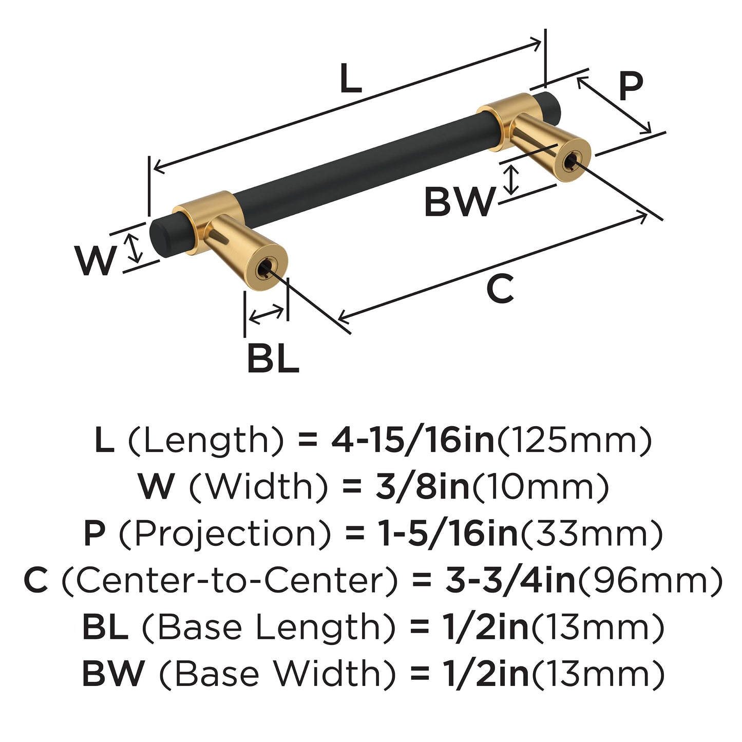 Amerock | Cabinet Pull | Matte Black/Champagne Bronze | 3-3/4 inch (96 mm) Center-to-Center | Mergence | 1 Pack | Drawer Pull | Cabinet Handle | Cabinet Hardware