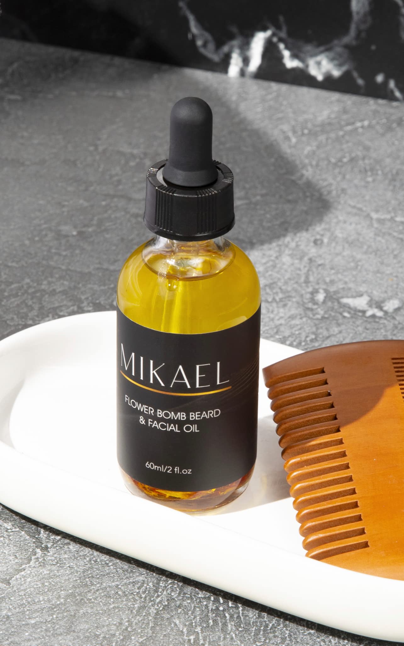 Mikael mens beard and skin oil helps acne scars, dry flaky skin and stretch marks, essential oils mix including saffron, grapeseed and jojoba oil 2oz