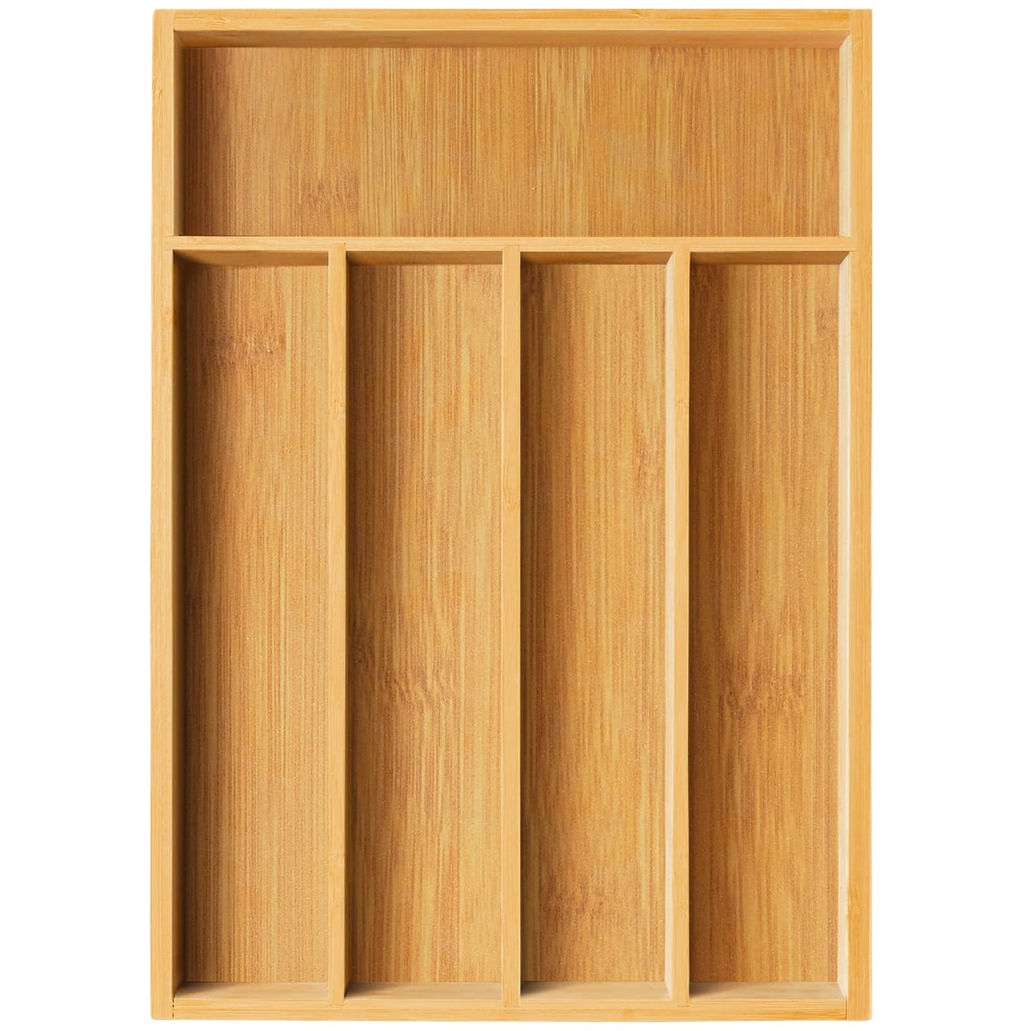 FURNINXS Bamboo Kitchen Drawer Organizer Wooden Silverware Utensil Tray Holder with 5 Small Narrow Compartments for Cutlery Spoons Forks Knives Storage Flatware Organizer 14x10.5x2 inch