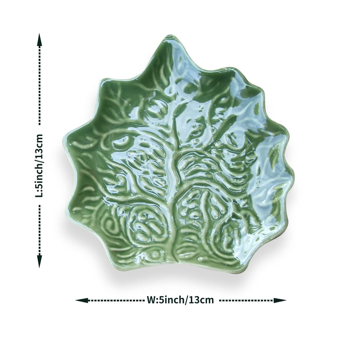 LZBALUYO Jewelry Dish Trinket Tray for Women, Ring Dish Holder, Unique Leaf Shape Ceramic Plate Cute Things Vanity Aesthetic Room Decor Mother's Day Birthday Christmas Warm House Gifts (Green)