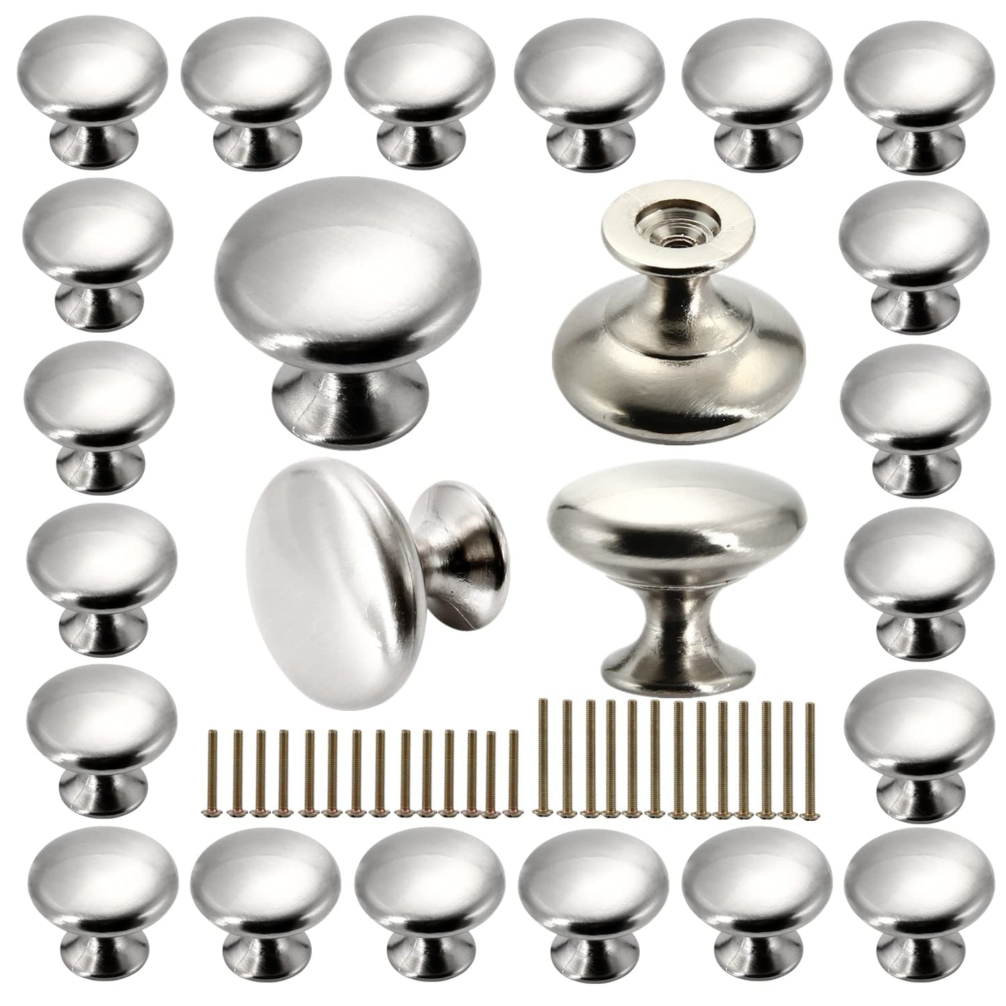 POZEAN 30 Pack Cabinet Knobs Brushed Nickel, Silver with Screws for Dresser Drawer Cabinet Cupboard - Modern Kitchen, Bedroom and Bathroom Hardware