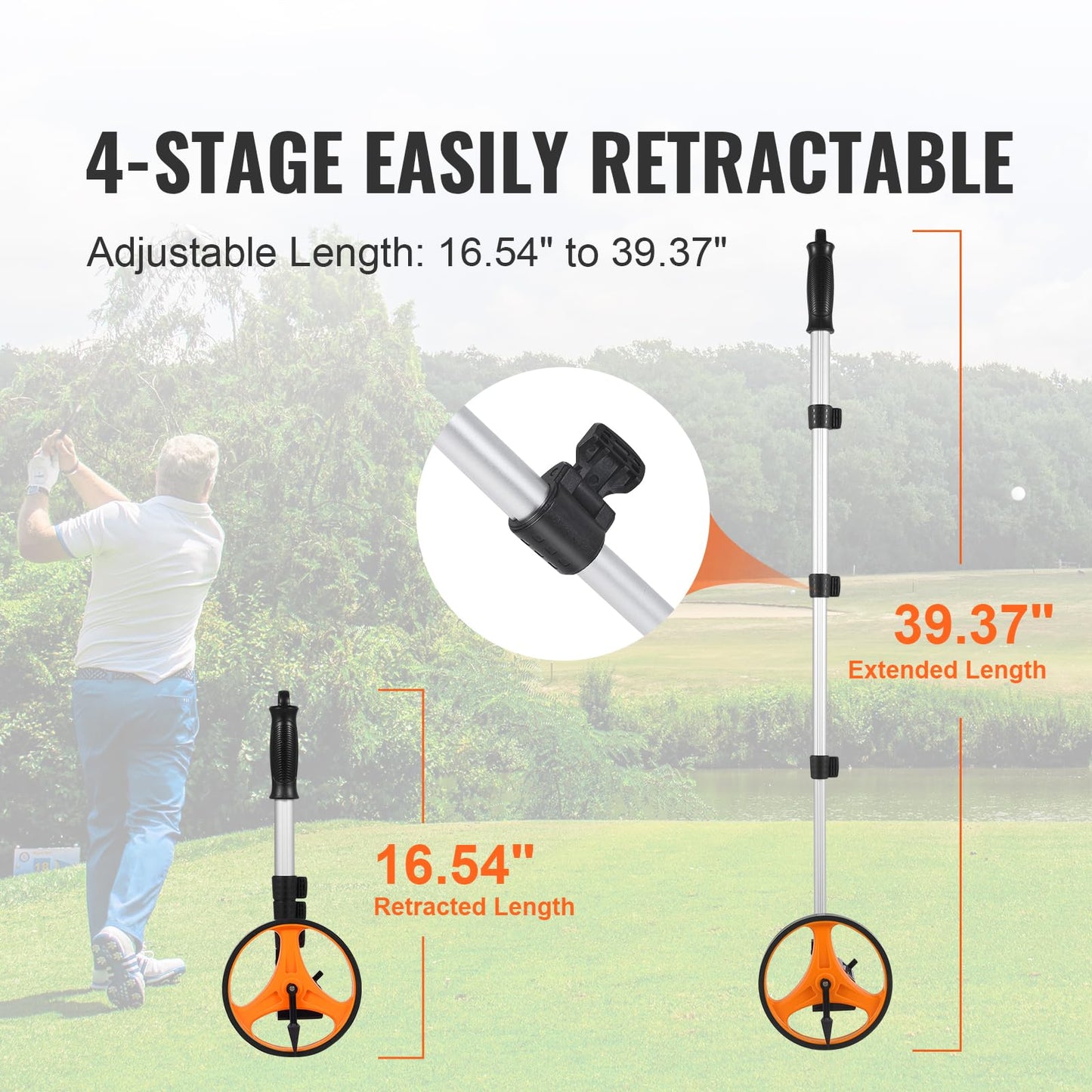 VEVOR Measuring Wheel in Inches, 6.3 in Wheel Diameter, 39.37-16.53 in Telescoping Measure Wheel, Measurement 0-9,999m with Back Bag, Suitable for Lawn/Hard/Soft/Wood Road Measuring