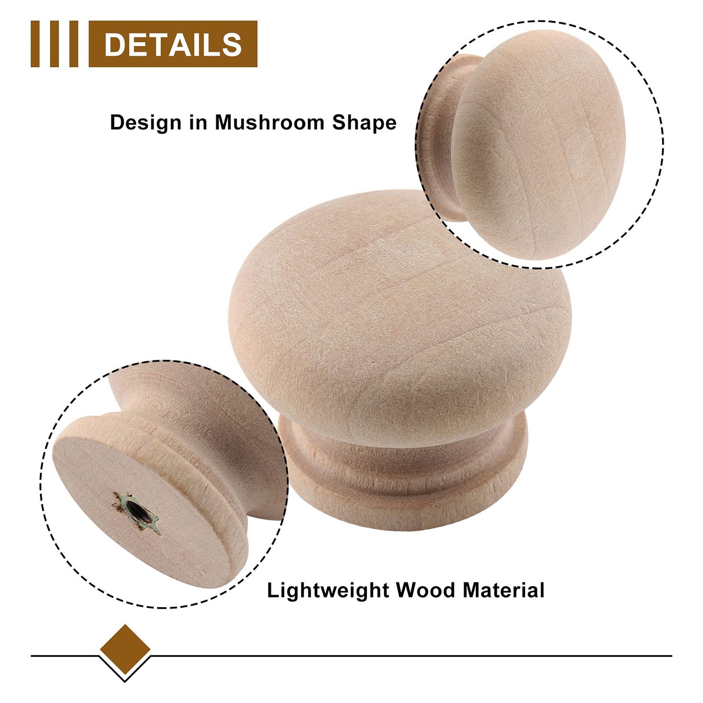 Zorfeter 20 Pcs Wood Unfinished Drawer Knobs Mushroom Shape Furniture Cabinet Knobs Pulls Handles (Diameter: 28mm, Height: 21mm)