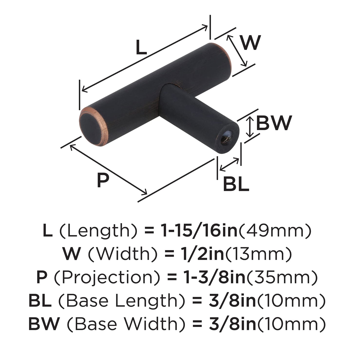 Amerock | Cabinet Knob | Oil Rubbed Bronze | 1-15/16 inch (49 mm) Length | Bar Pulls | 10 Pack | Drawer Knob | Cabinet Hardware