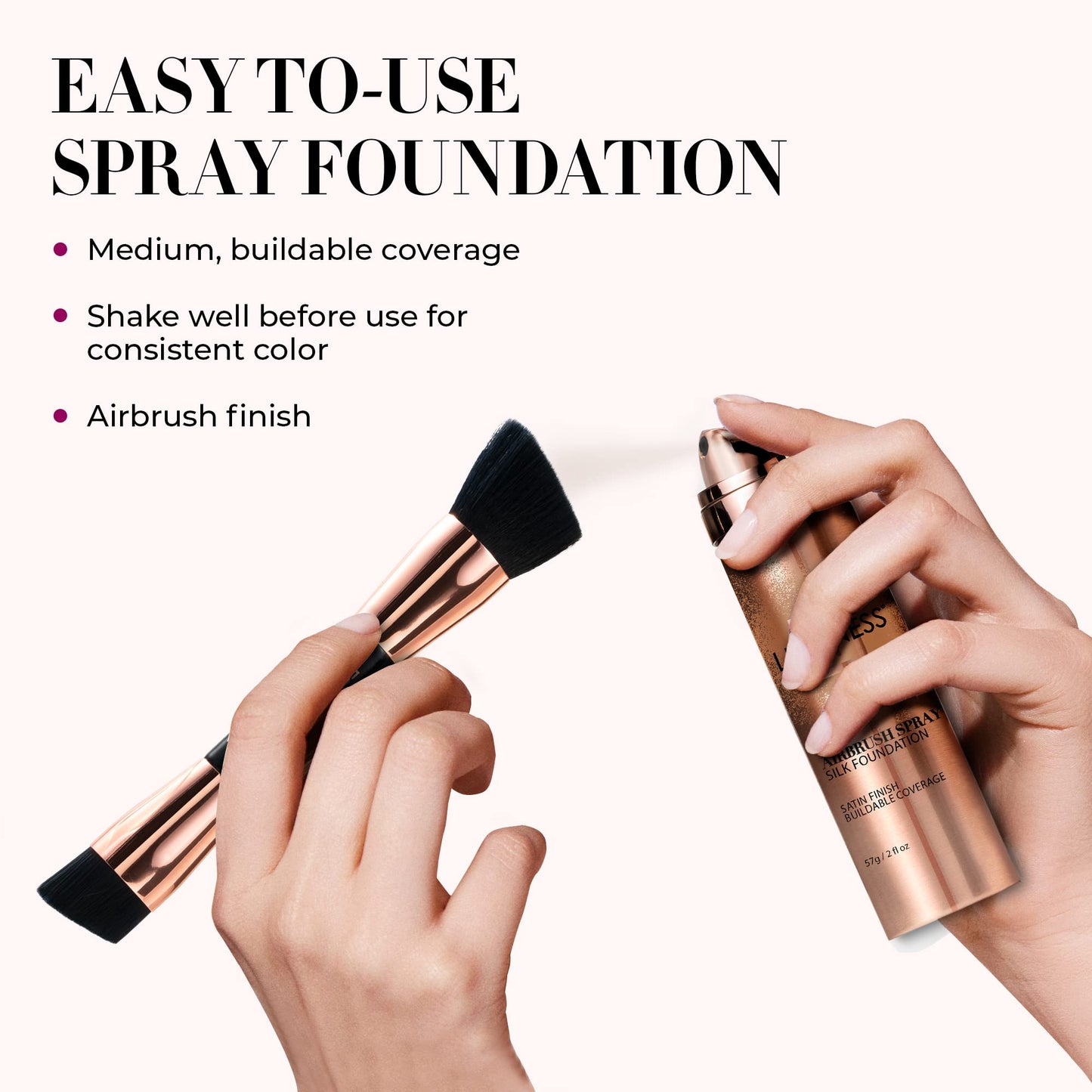 LUMINESS Silk Airbrush Spray Foundation & Buffing Brush Kit – Full Coverage Foundation & Dual-Sided Buffing Brush - Buildable Coverage, Anti-Aging Formula Hydrates & Moisturizes (Shade - Light Medium)