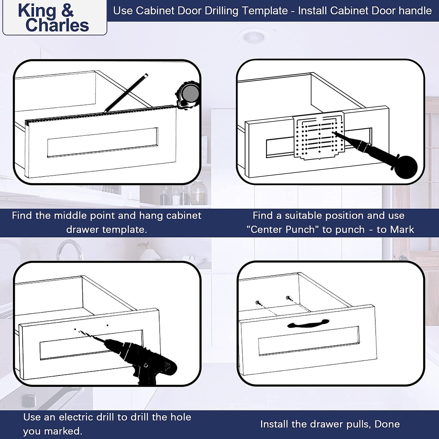 King&Charles Cabinet Hardware Template, Cabinet Handle Template Tool - Cabinet Pull/Knob Template for Cabinet Hardware, Cabinet Template for Handles and Pulls with Center Punch.