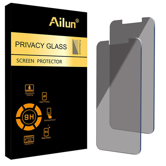 Ailun Privacy Screen Protector for iPhone 14/ 13/ 13 Pro [6.1 Inch] 2 Pack Anti Spy Private Tempered Glass Anti-Scratch Case Friendly [Black] [Not for iPhone 13 Pro Max] [2 Pack]