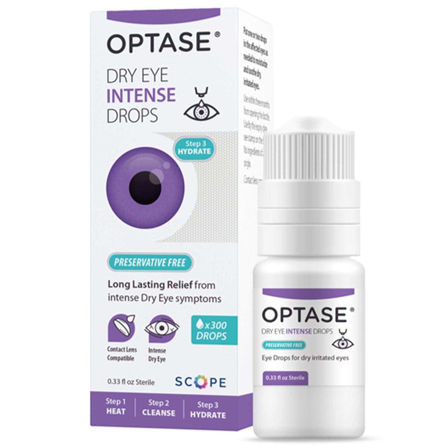 Optase Dry Eye Intense Drops - Preservative Free Eye Drops for Long Lasting Relief - Artificial Tears To Relieve Severe Dry Eye Symptoms - Multidose Bottle - Step 3 Hydrate - .33 fl oz, 300 Doses