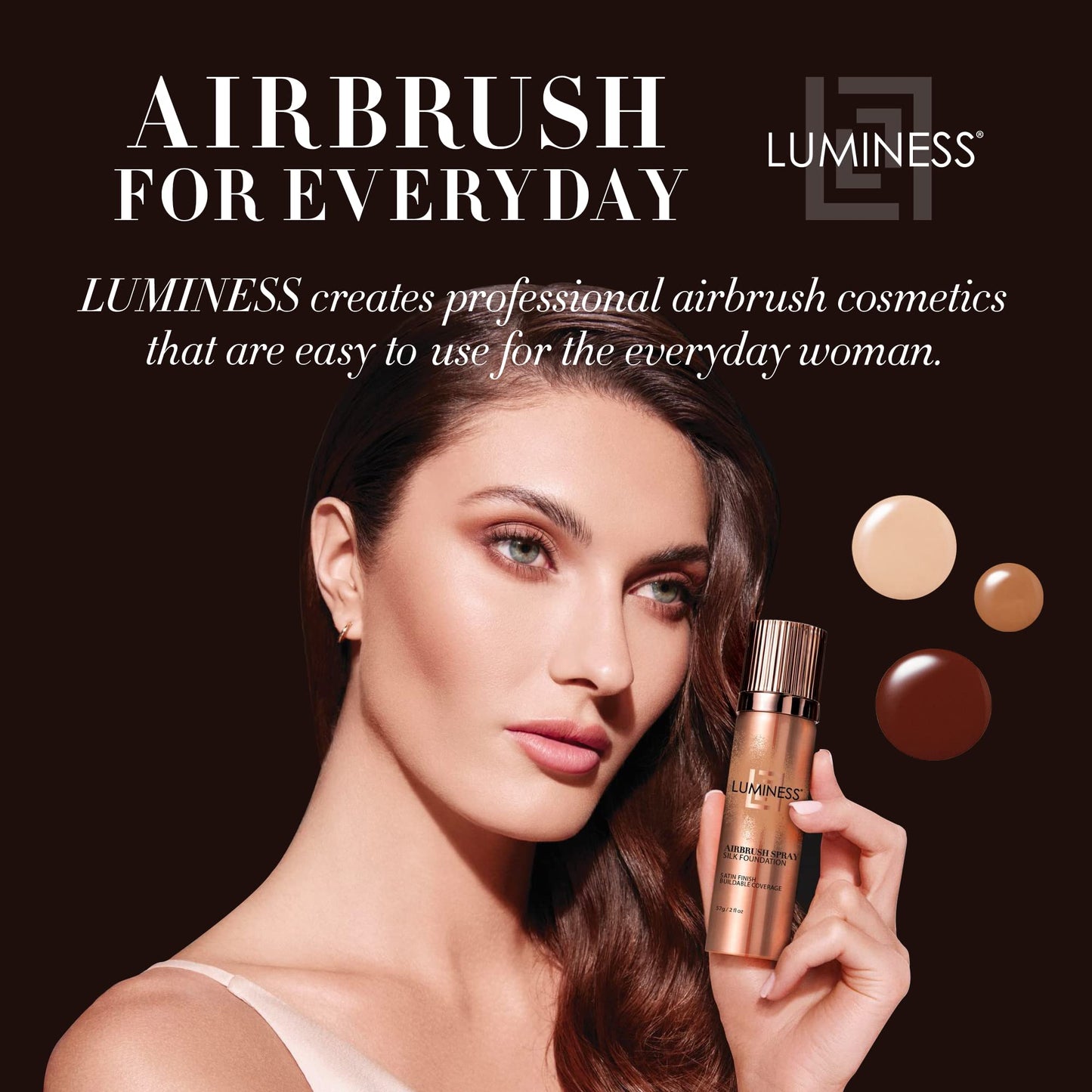 LUMINESS Silk Airbrush Spray Foundation & Buffing Brush Kit – Full Coverage Foundation & Dual-Sided Buffing Brush - Buildable Coverage, Anti-Aging Formula Hydrates & Moisturizes (Shade - Light Medium)