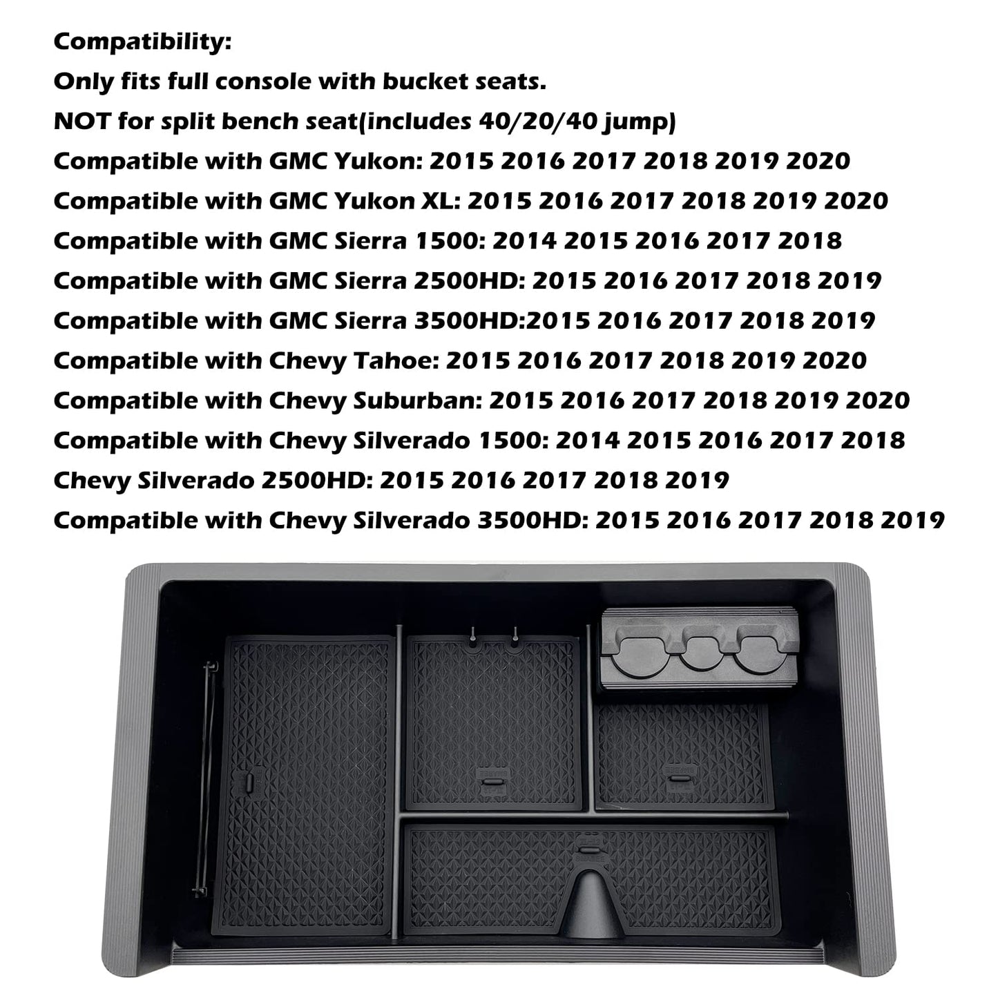 JOJOMARK Center Console Organizer Tray Compatible with 2014-2018 GMC Sierra Accessories, (2015-2020) Yukon/Chevy Tahoe Silverado Suburban, Armrest Storage Box Replaces 22817343(Black)