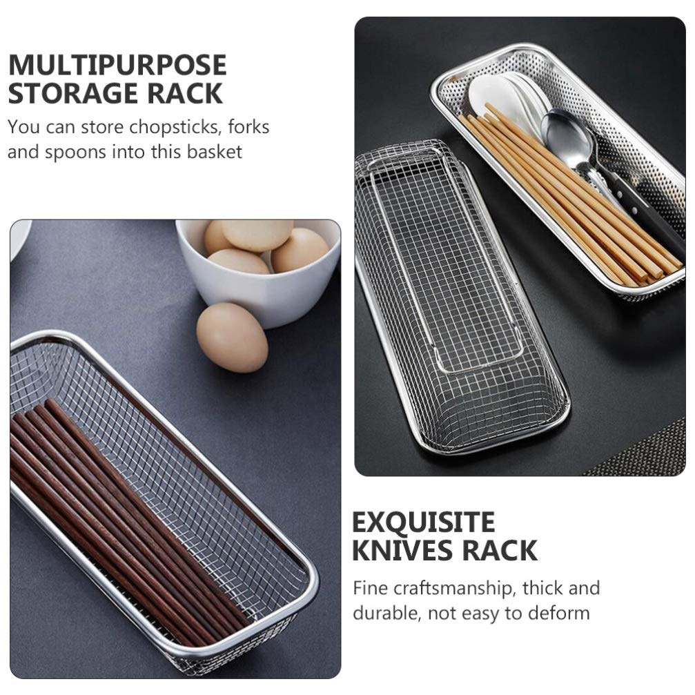 Hemoton Kitchen Utensil Caddy Chopstick Holders Stainless Steel Utensil Crock Flatware Drying Rack Countertop Utensil Organizer with Wooden Base for Knives Forks Spoons