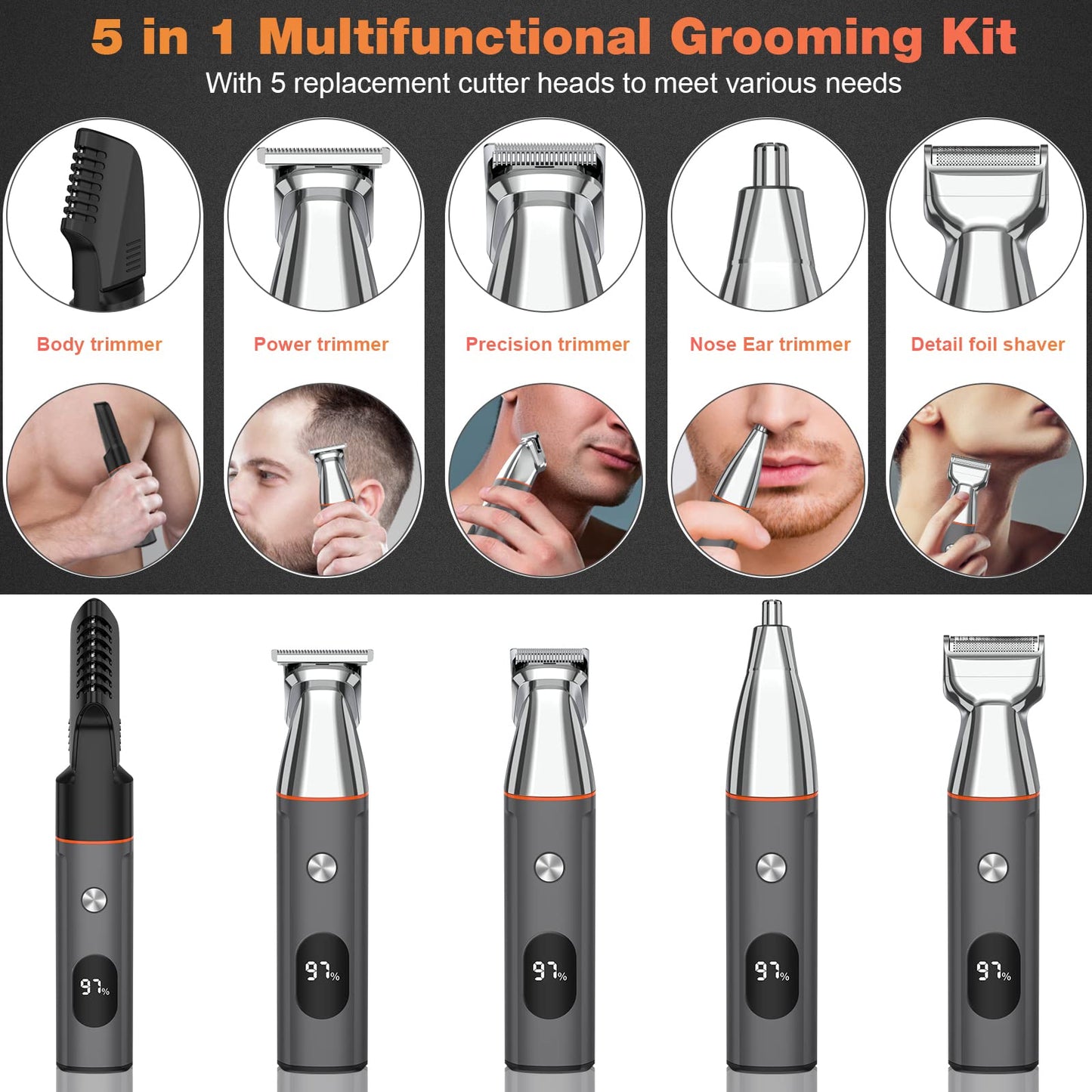 Telfun Beard Trimmer for Men, Electric Razor IPX7 Waterproof Beard Trimming Kit with Mustache Nose Ear Body Facial, Shaving Kit for Cordless Hair Trimmer, Hair Clippers, Gifts for Men