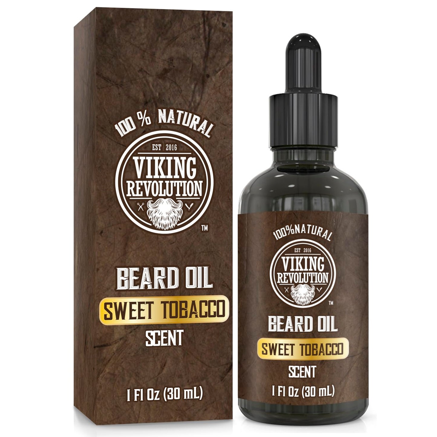 Viking Revolution Tobacco Beard Oil for Men - All Natural Beard Oil Sweet Tobacco Scent with Argan Oil & Jojoba Oil Beard Conditioner and Softener - Strengthens Beards and Mustaches for Men (1 Pack)